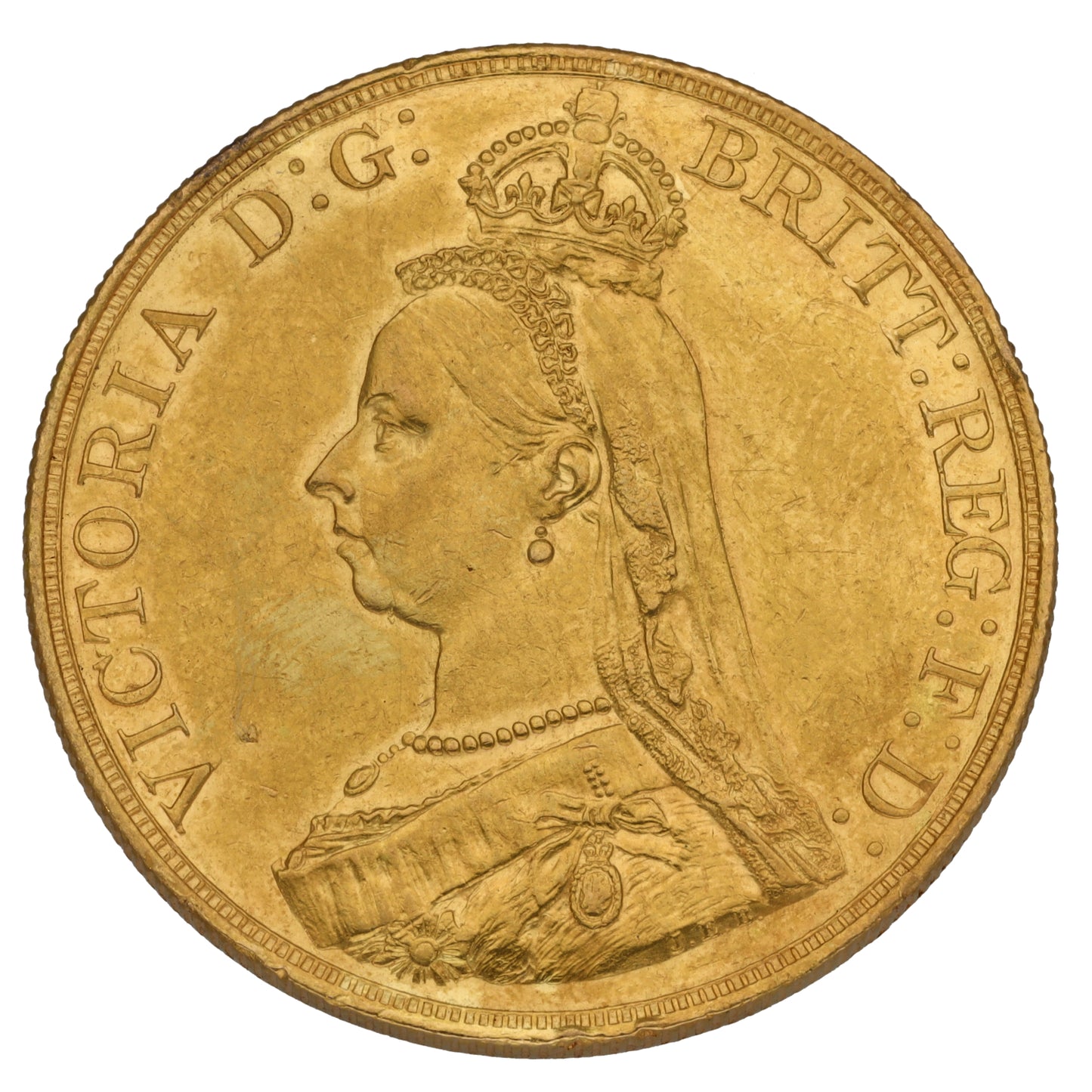 22ct Gold Queen Victoria Quintuple Sovereign Coin 1887