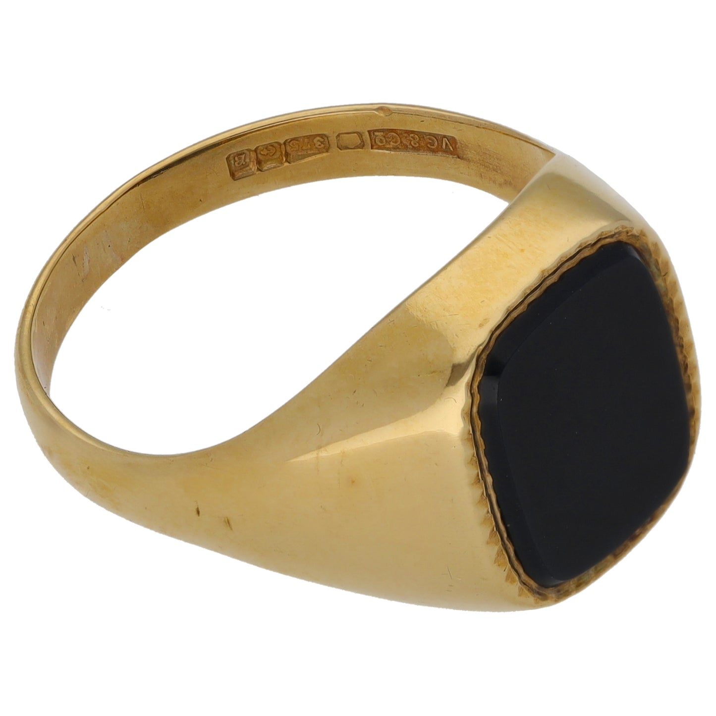 9ct Gold Onyx Plain Single Stone Signet Ring Size V