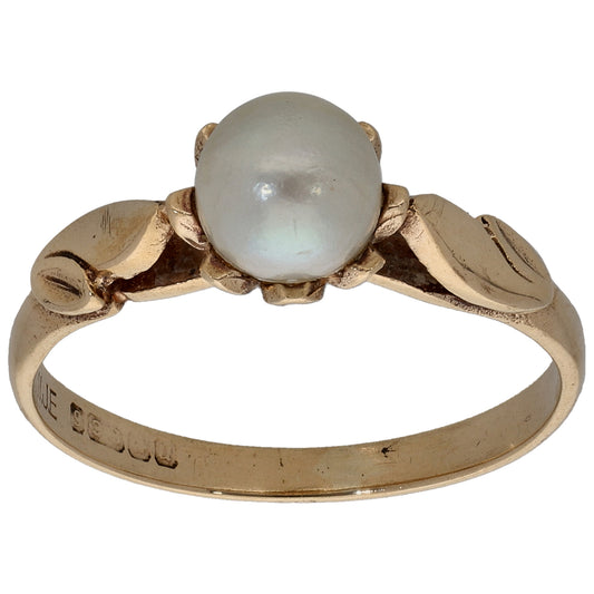 9ct Gold Cultured Pearl Single Stone Ring Size N