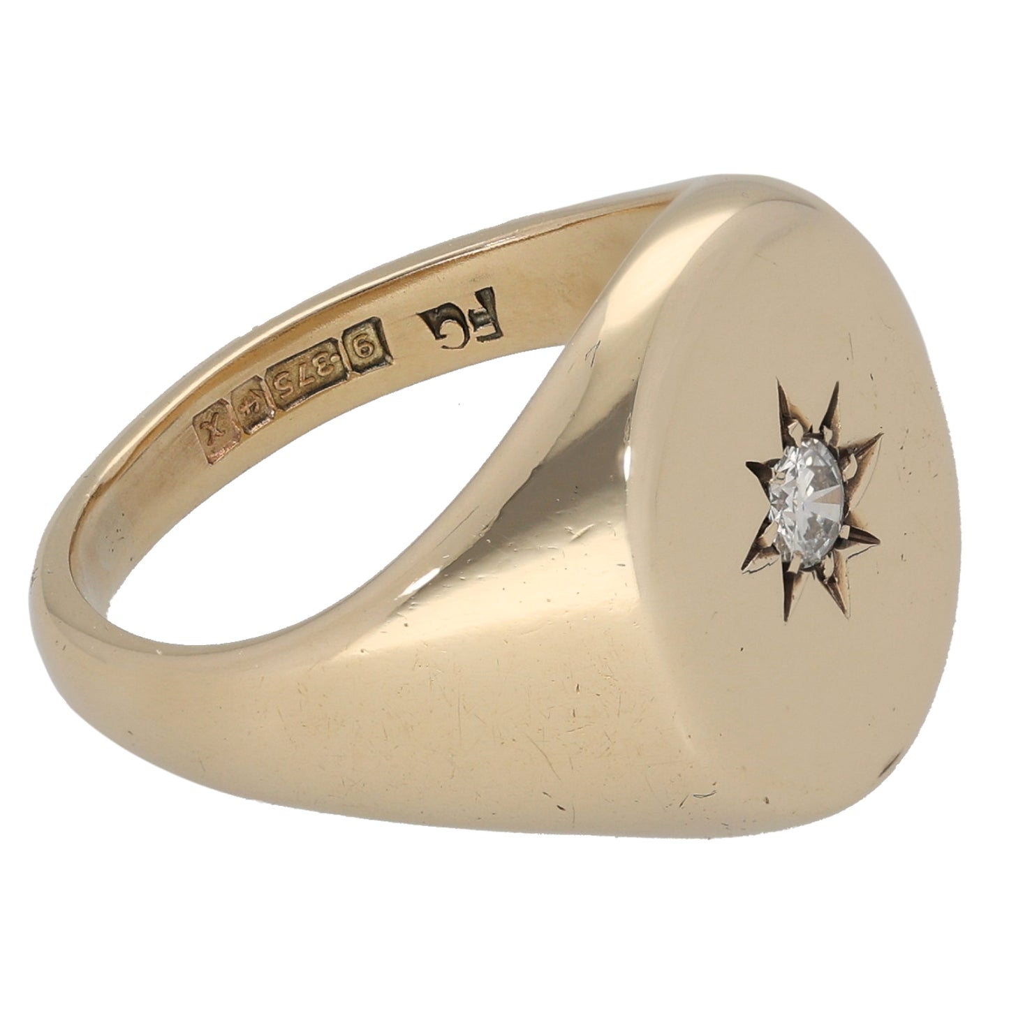 9ct Gold 0.10ct Diamond Signet Ring Size N