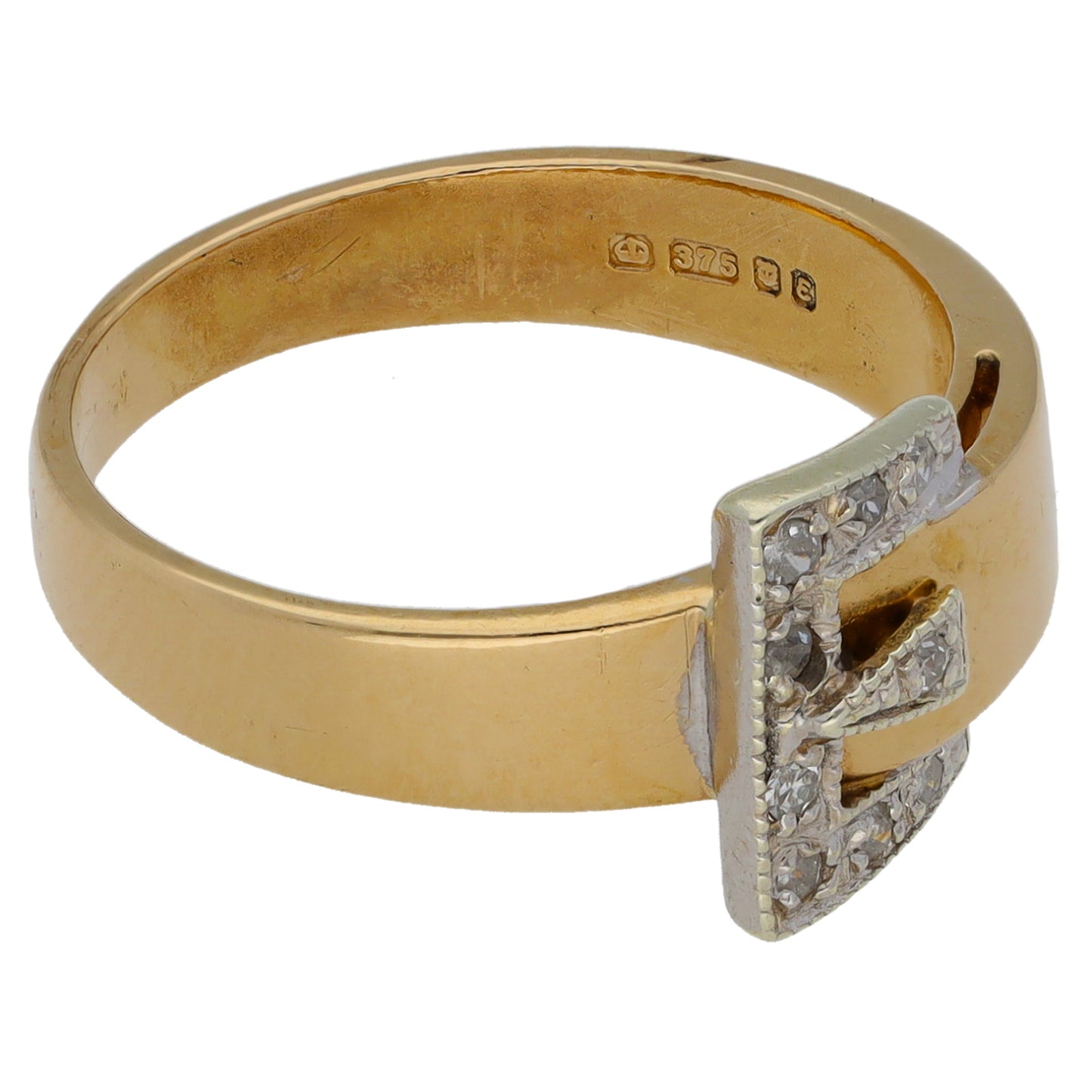 9ct Gold 0.09ct Diamond Buckle Ring Size N