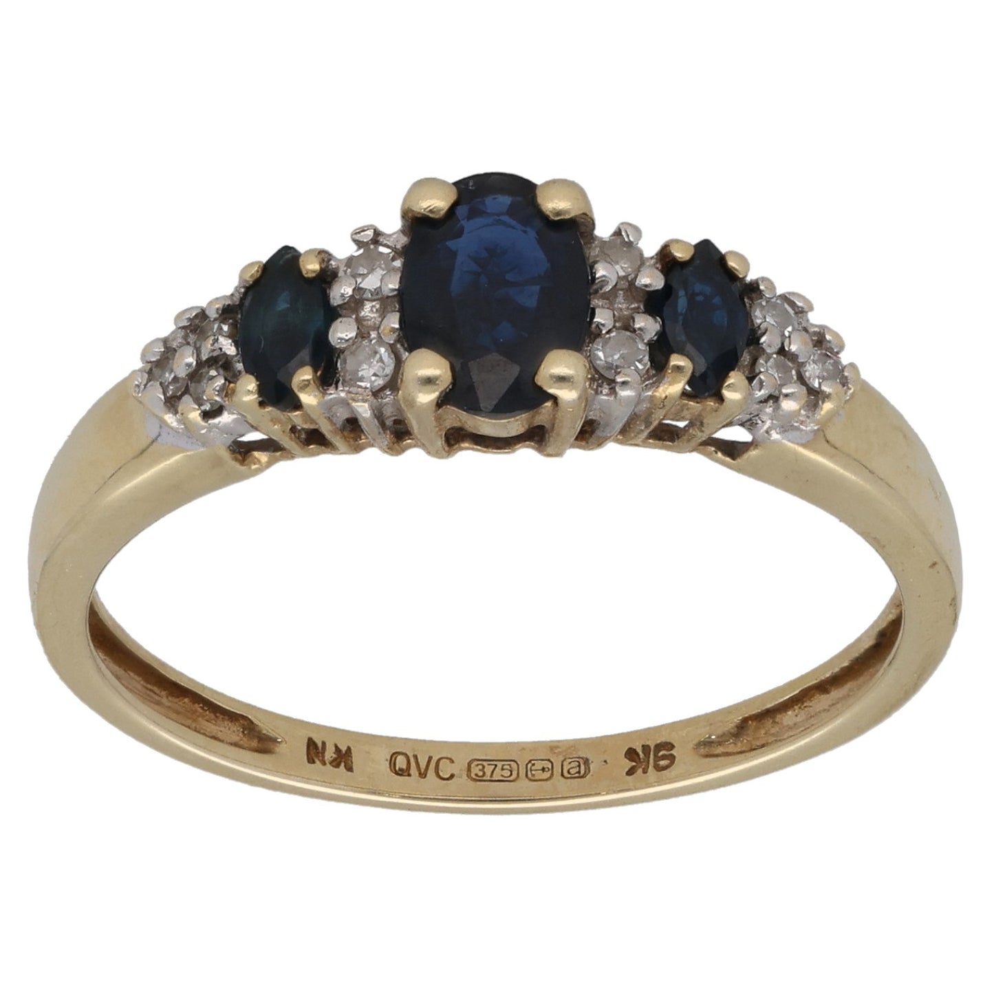 9ct Gold Sapphire & 0.16ct Diamond Ring Set Size Q