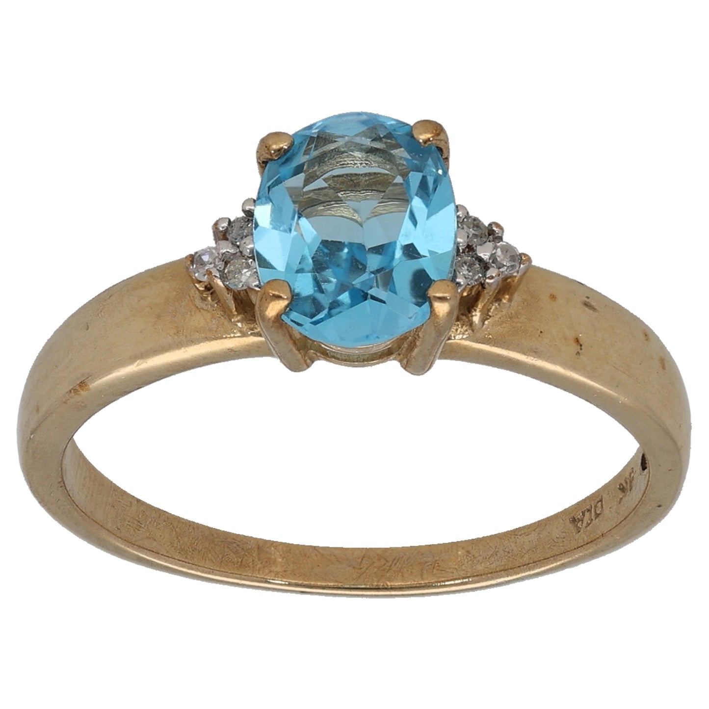 9ct Gold Topaz & 0.03ct Diamond Single Stone Ring with Accent Stones Size O