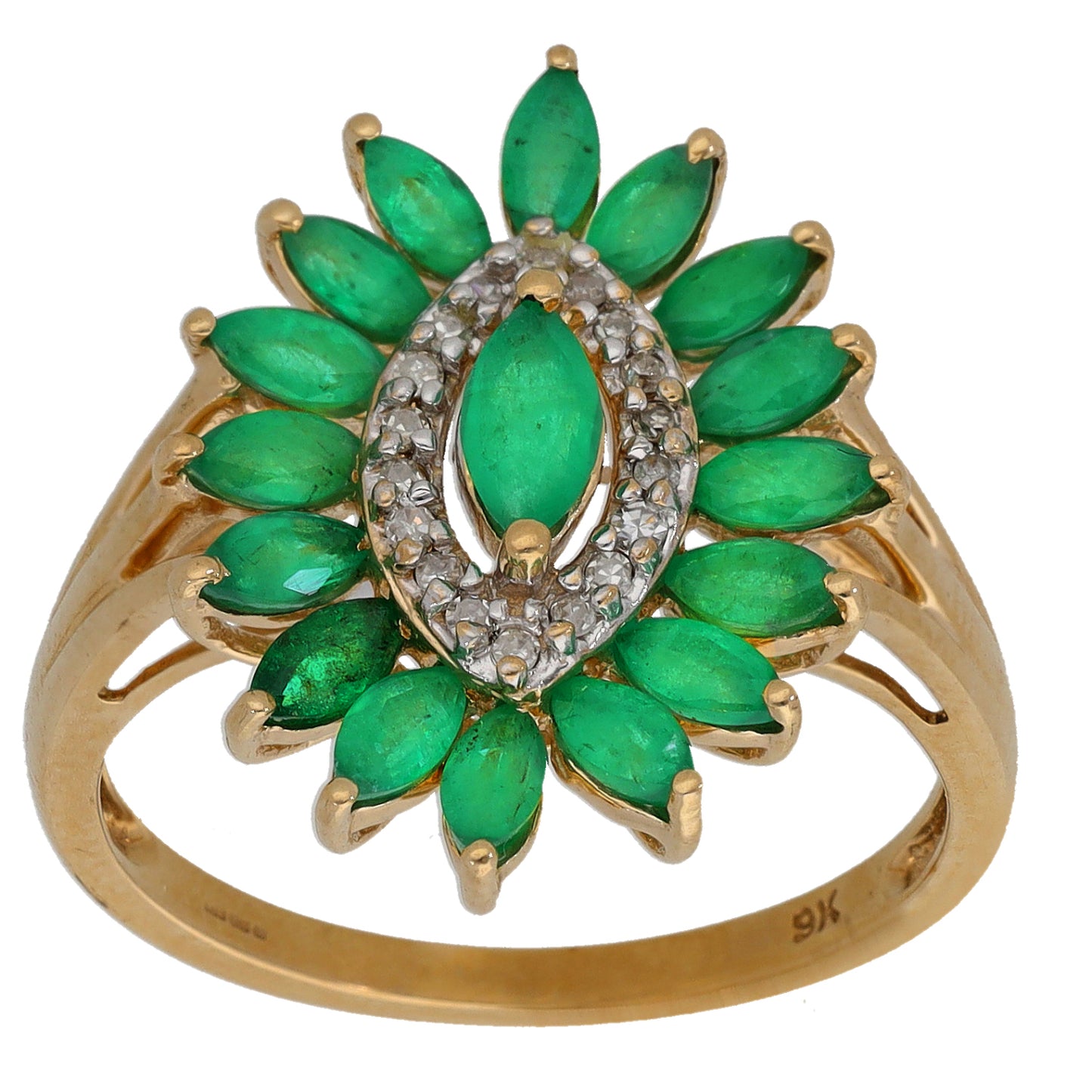 9ct Gold Emerald & 0.09ct Diamond Dress/Cocktail Ring Size O
