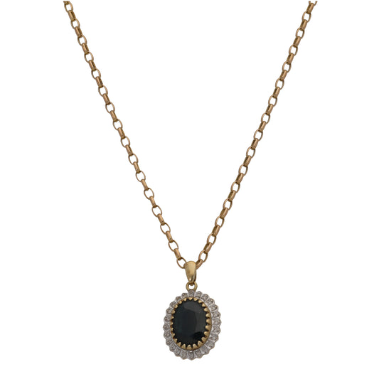 9ct Gold Sapphire & 0.12ct Diamond Dress/Cocktail Pendant With Chain