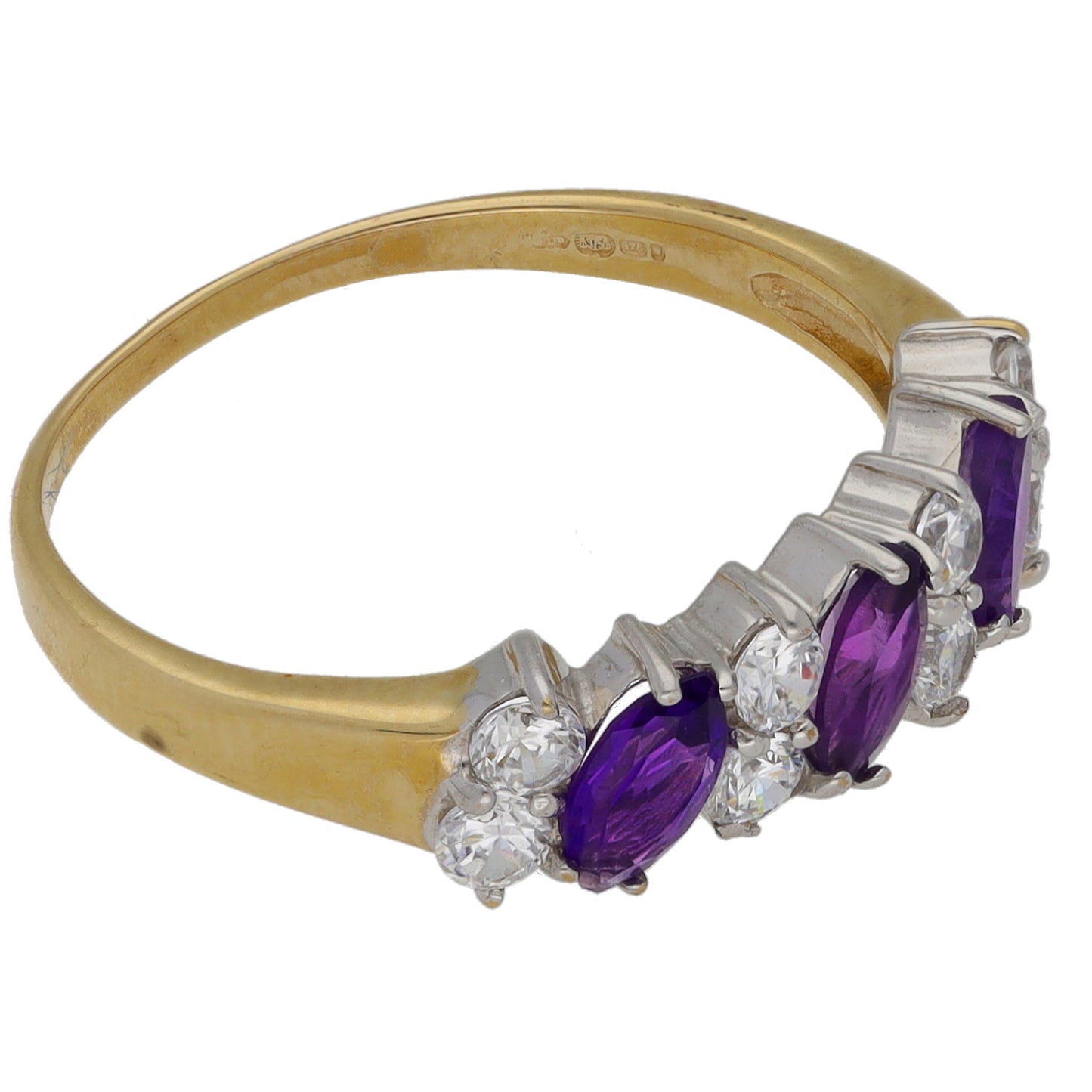 9ct Gold Amethyst & Cubic Zirconia Dress/Cocktail Ring Size L