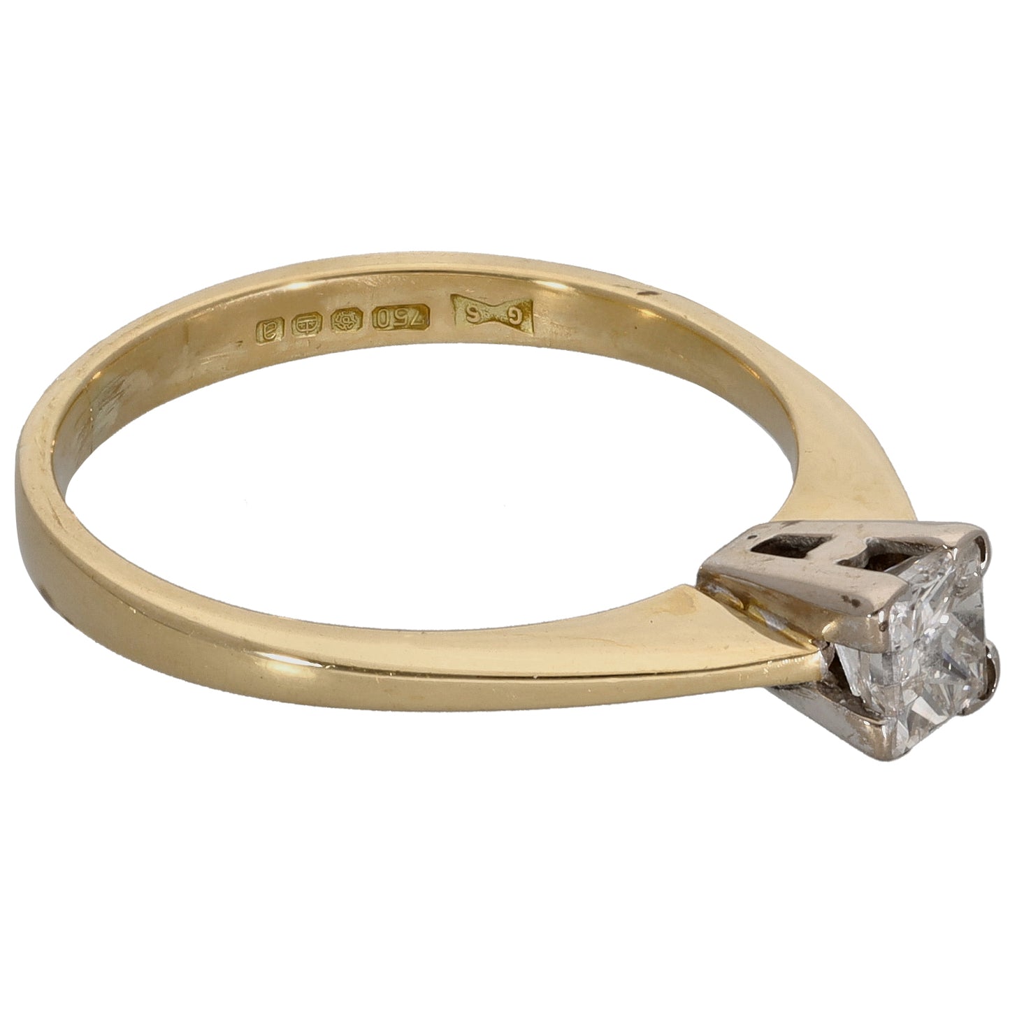 18ct Gold 0.30ct Square Diamond Solitaire Ring Size M