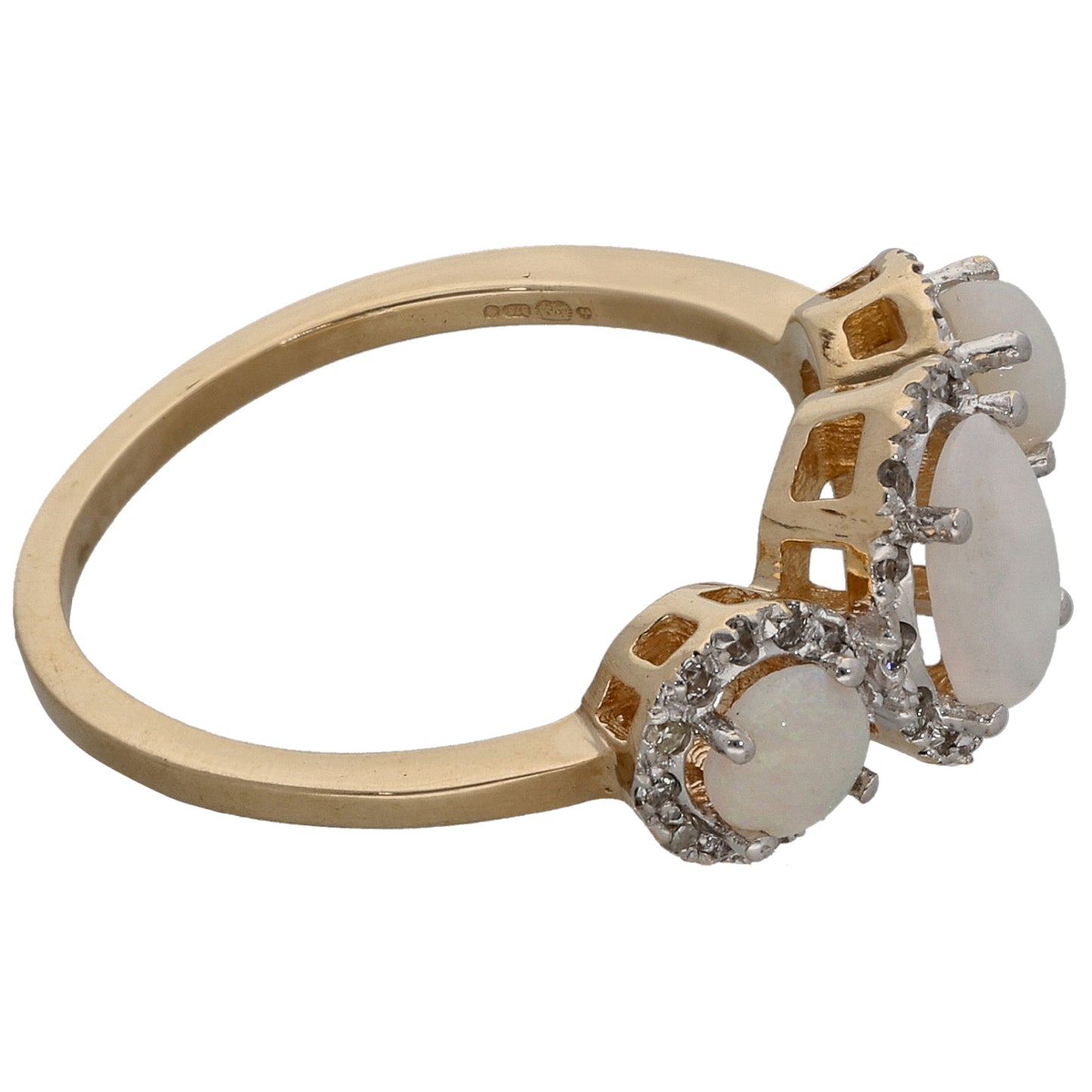 9ct Gold Opal & 0.15ct Diamond Dress/Cocktail Ring Size L