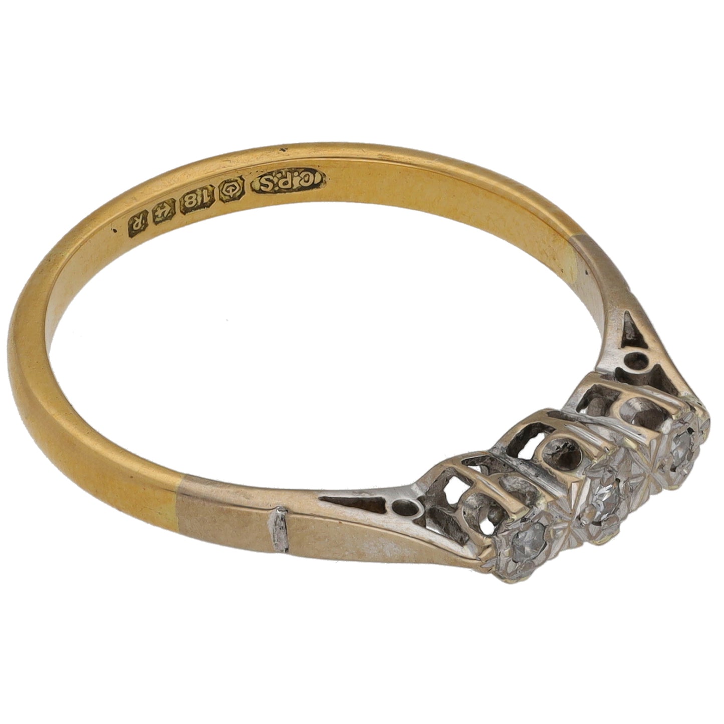 18ct Gold 0.03ct Diamond Trilogy Ring Size P