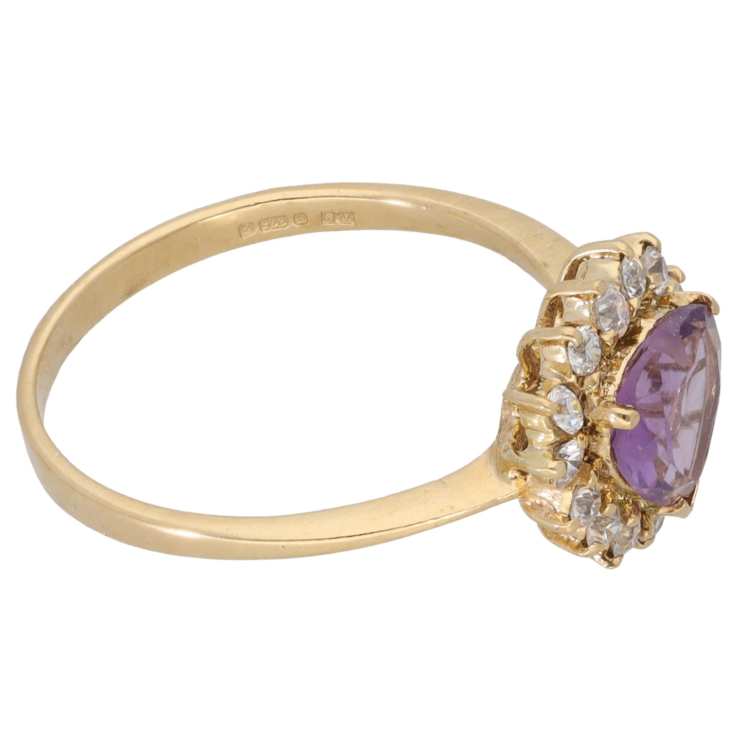 9ct Gold Amethyst & Cubic Zirconia Dress/Cocktail Ring Size R
