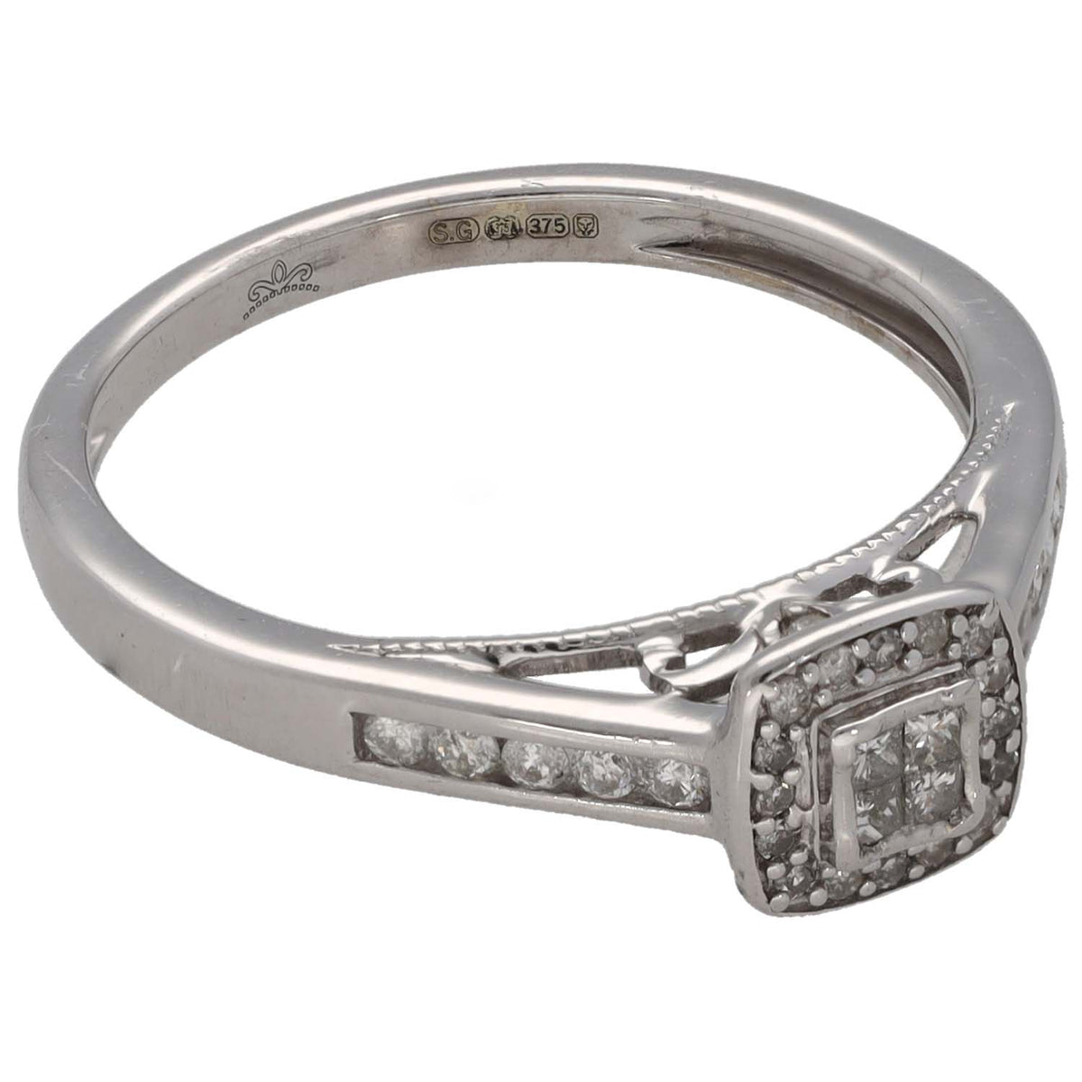 9ct White Gold 0.21ct Diamond Dress/Cocktail Ring Size O