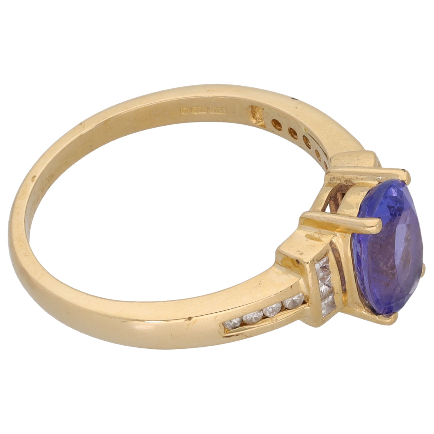 14ct Gold Tanzanite & 0.10ct Diamond Single Stone Ring with Accent Stones Size O