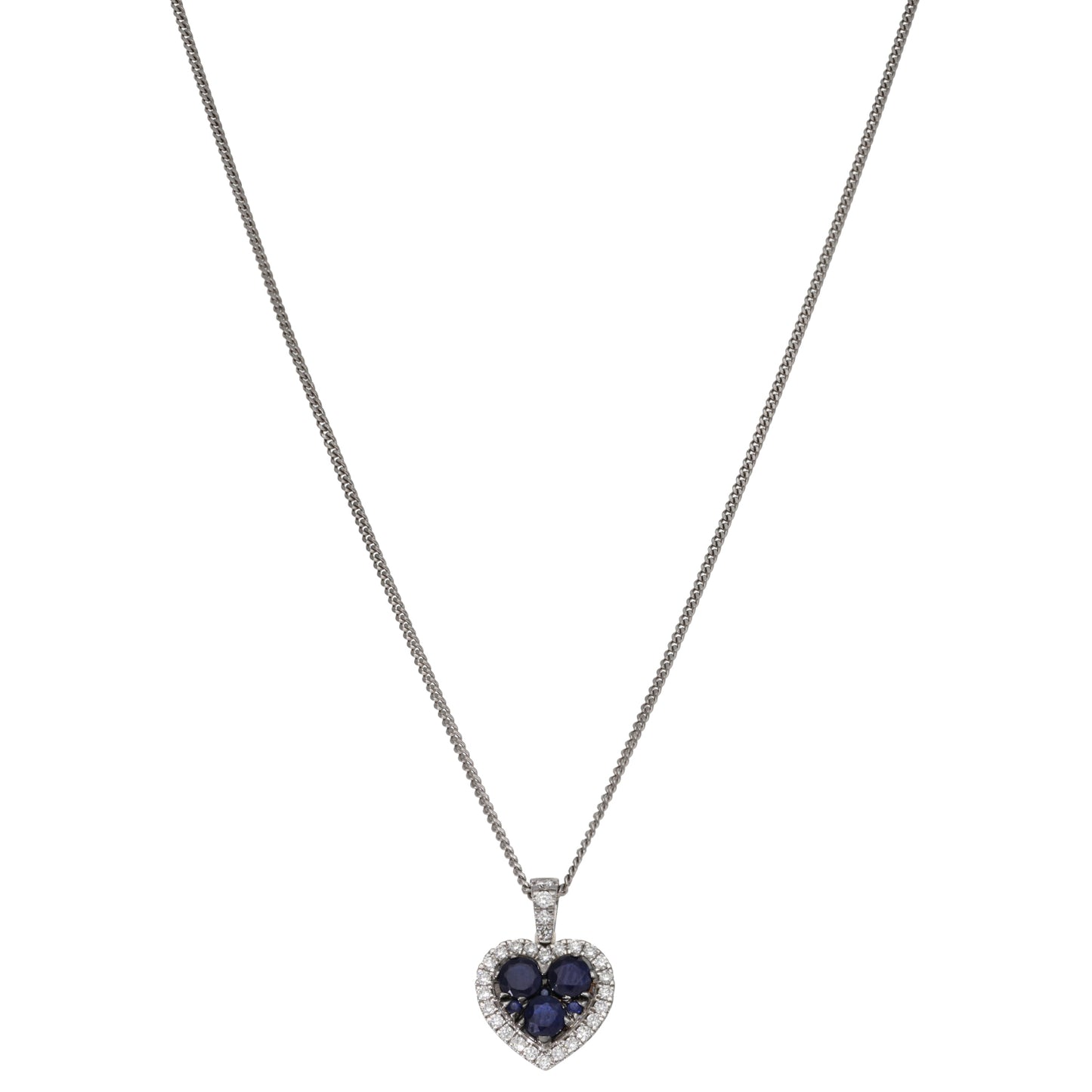 9ct White Gold Sapphire & Cubic Zirconia Dress/Cocktail Pendant With Chain