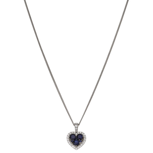 9ct White Gold Sapphire & Cubic Zirconia Dress/Cocktail Pendant With Chain