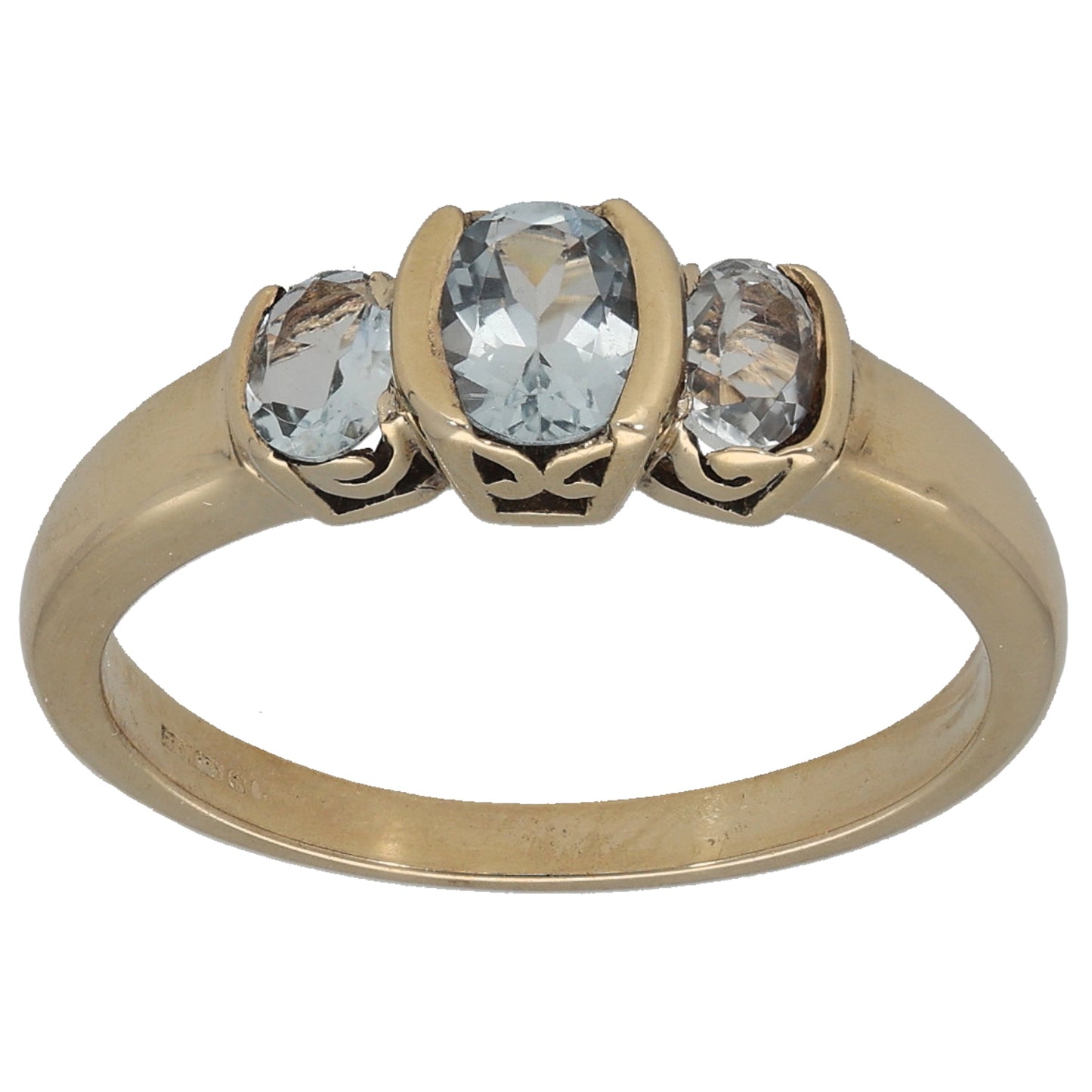 9ct Gold Aquamarine Trilogy Ring Size N