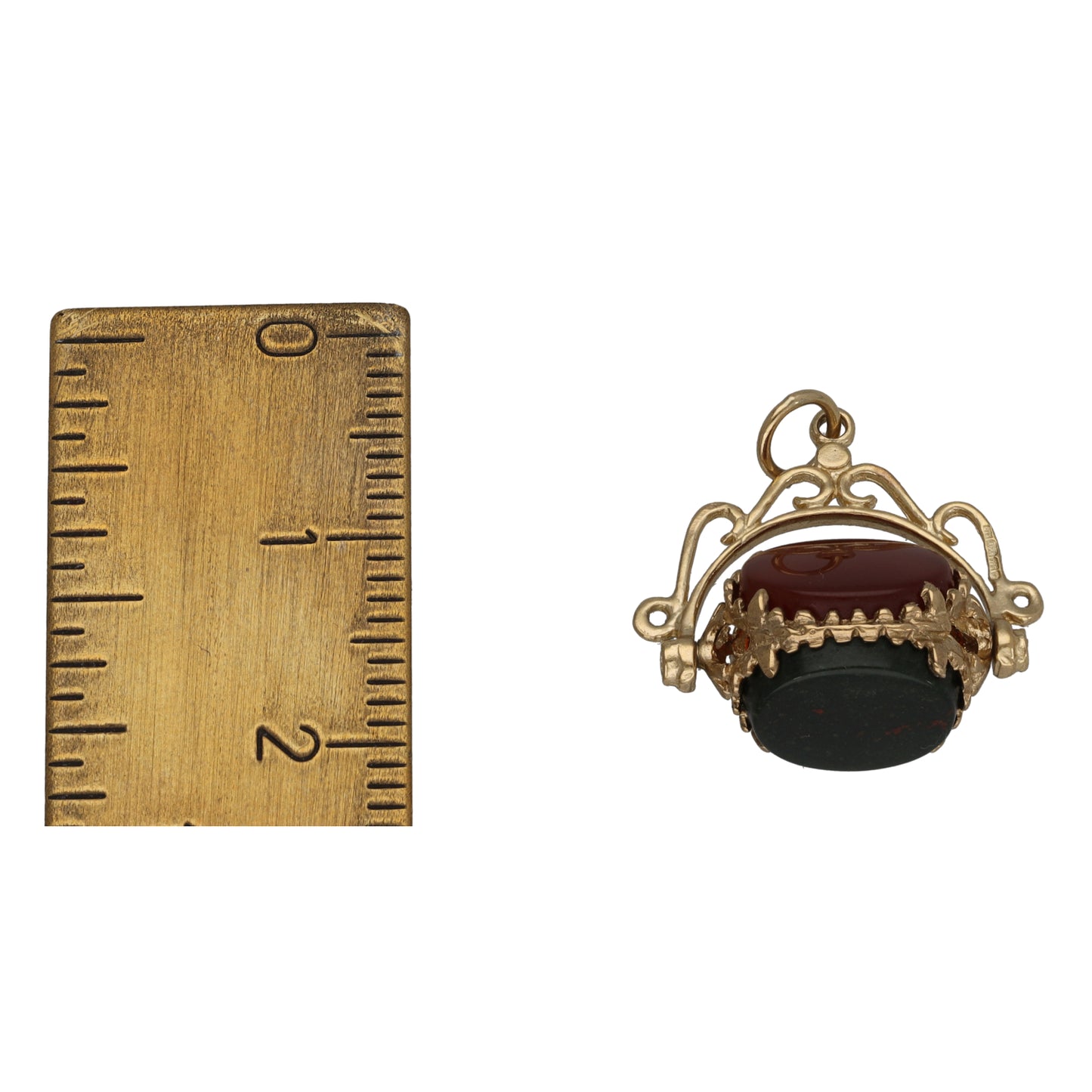 9ct Gold Bloodstone, Onyx & Carnelian Fob Pendant