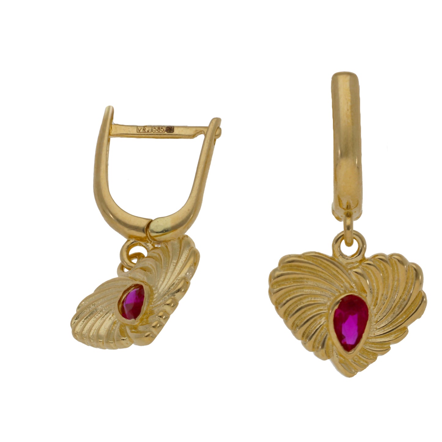 New 14ct Gold Imitation Red Stone Heart Earrings