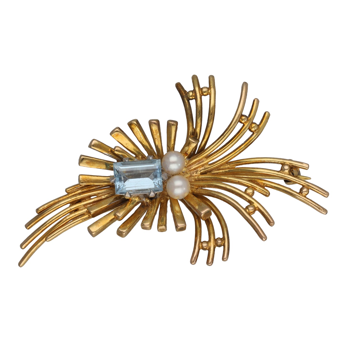 9ct Gold Aquamarine & Cultured Pearl Dress Brooch