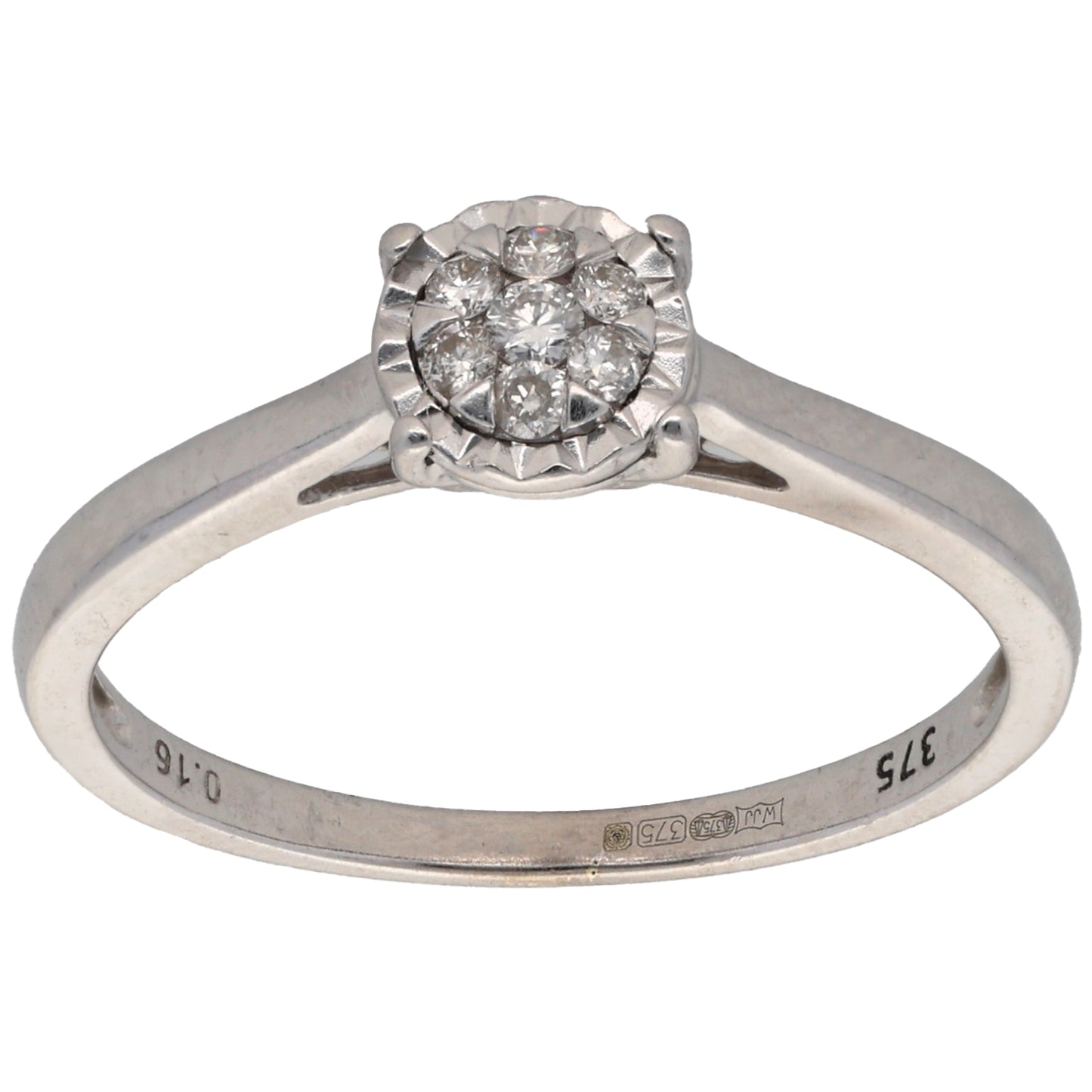 9ct White Gold 0.16ct Diamond Cluster Ring Size S