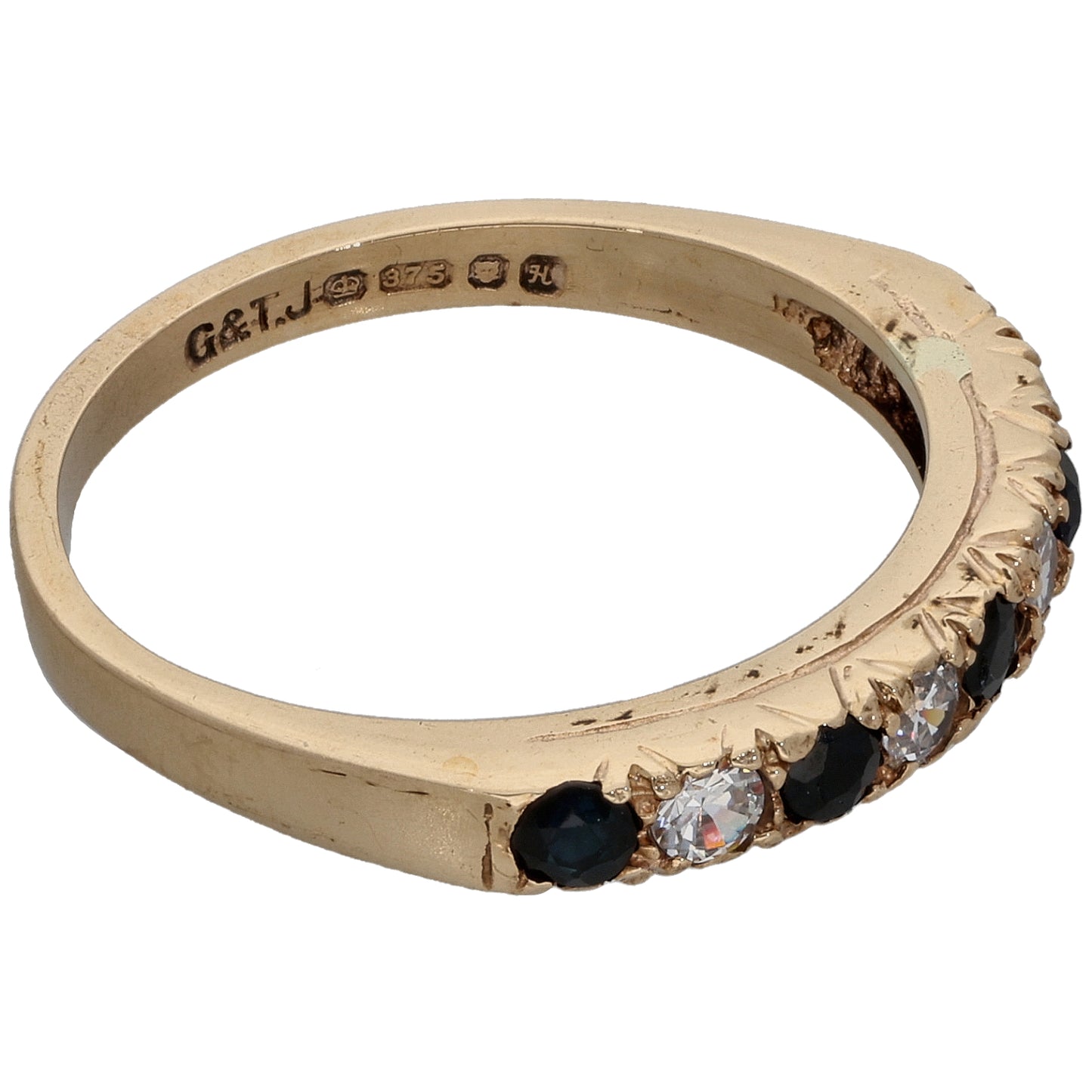 9ct Gold Imitation Gems & Cubic Zirconia Half Eternity Ring Size O