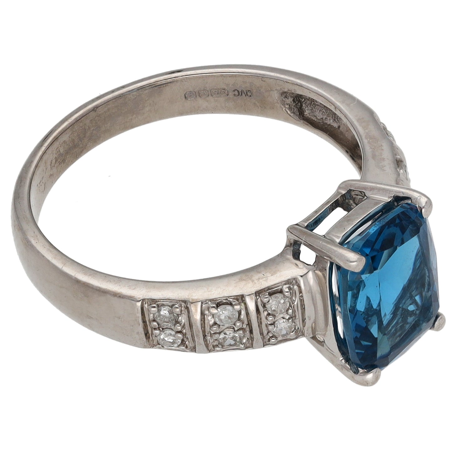 9ct White Gold Topaz & 0.12ct Diamond Single Stone Ring with Accent Stones Size O