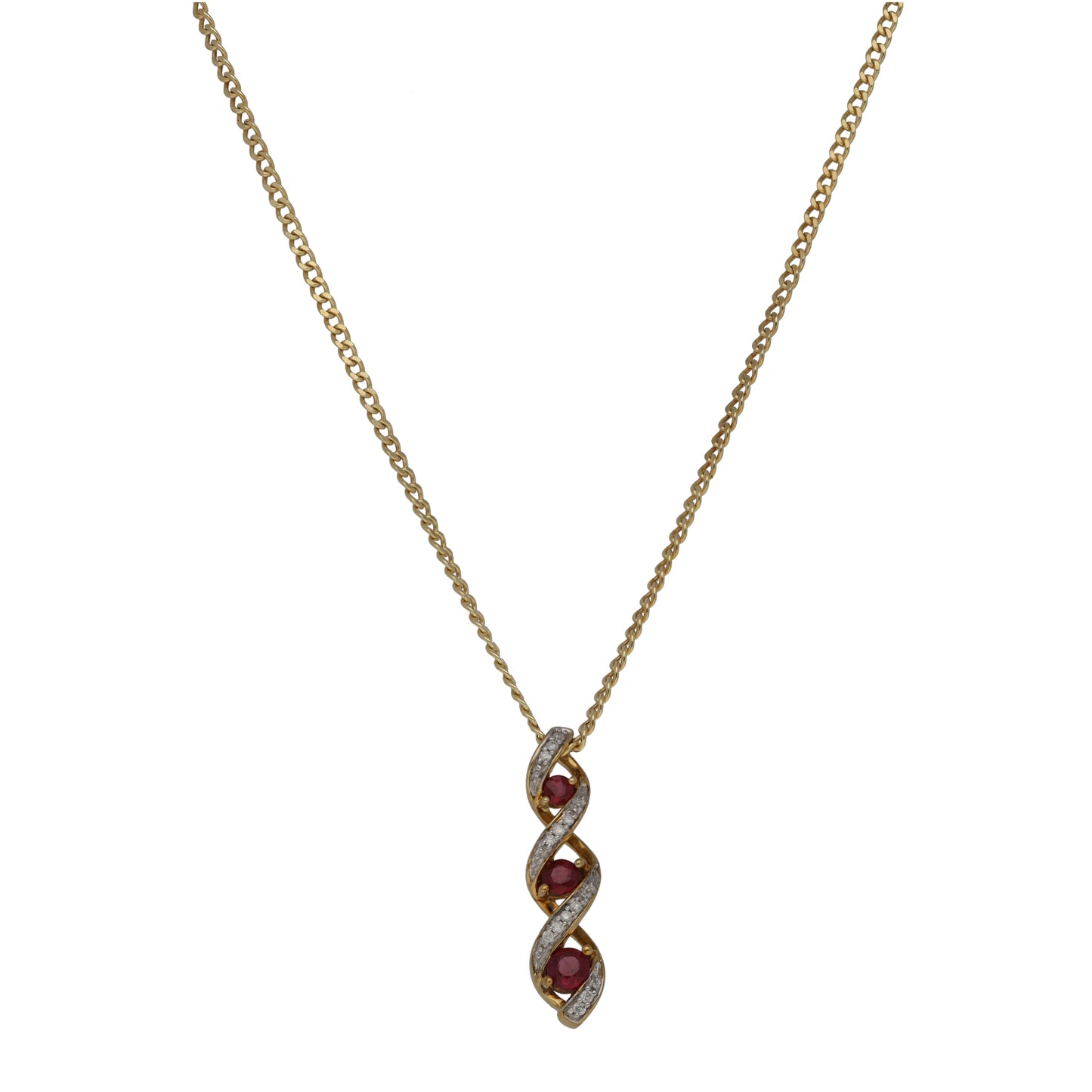 9ct Gold Ruby & 0.06ct Diamond Dress/Cocktail Pendant With Chain