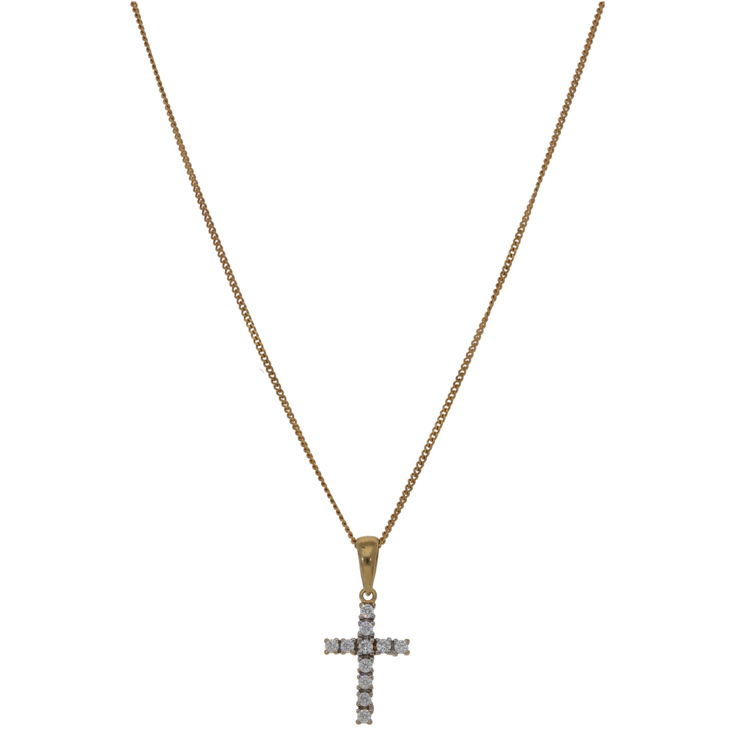 9ct Gold Cubic Zirconia Cross Pendant With Chain