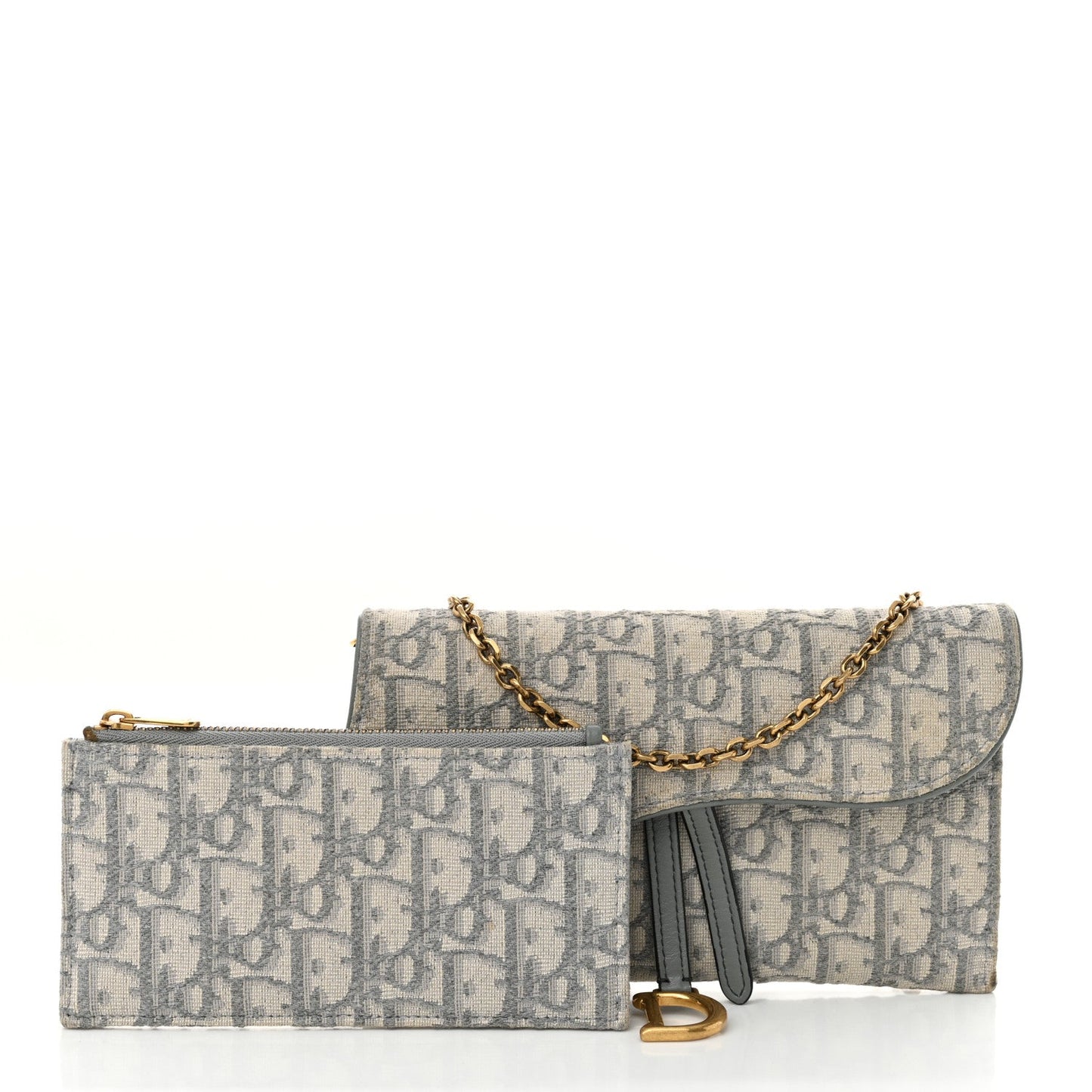 Christian Dior Small Saddle Pouch with Chain Oblique Canvas Bag - Grey