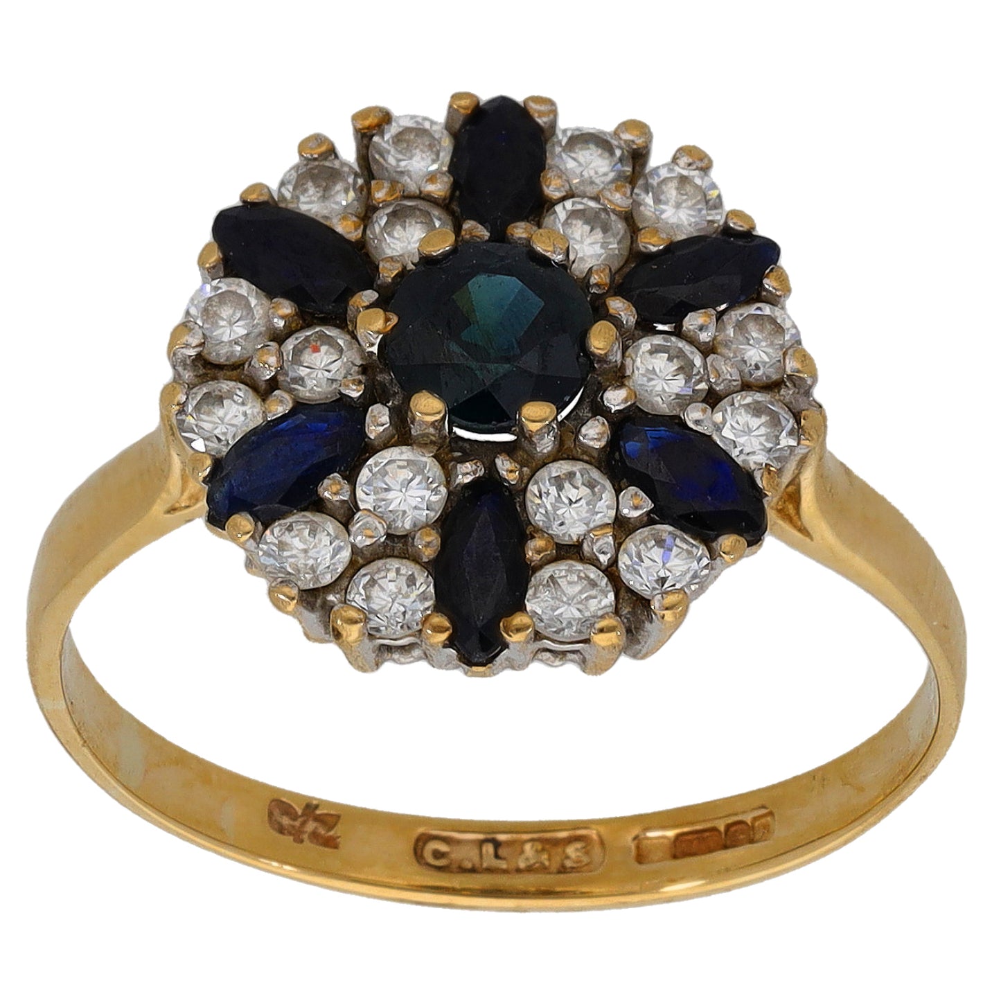 9ct Gold Sapphire & Cubic Zirconia Dress/Cocktail Ring Size Q