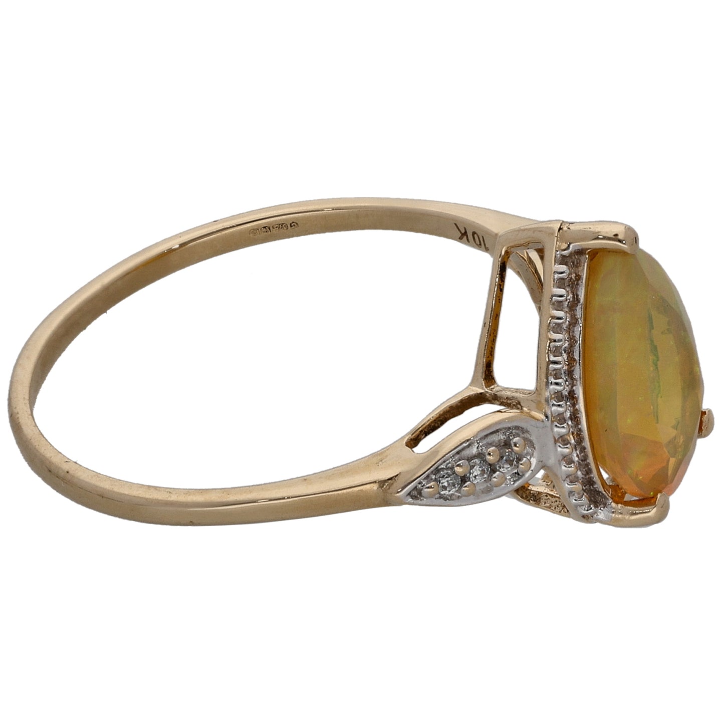 9ct Gold Opal & Imitation Single Stone Ring with Accent Stones Size S