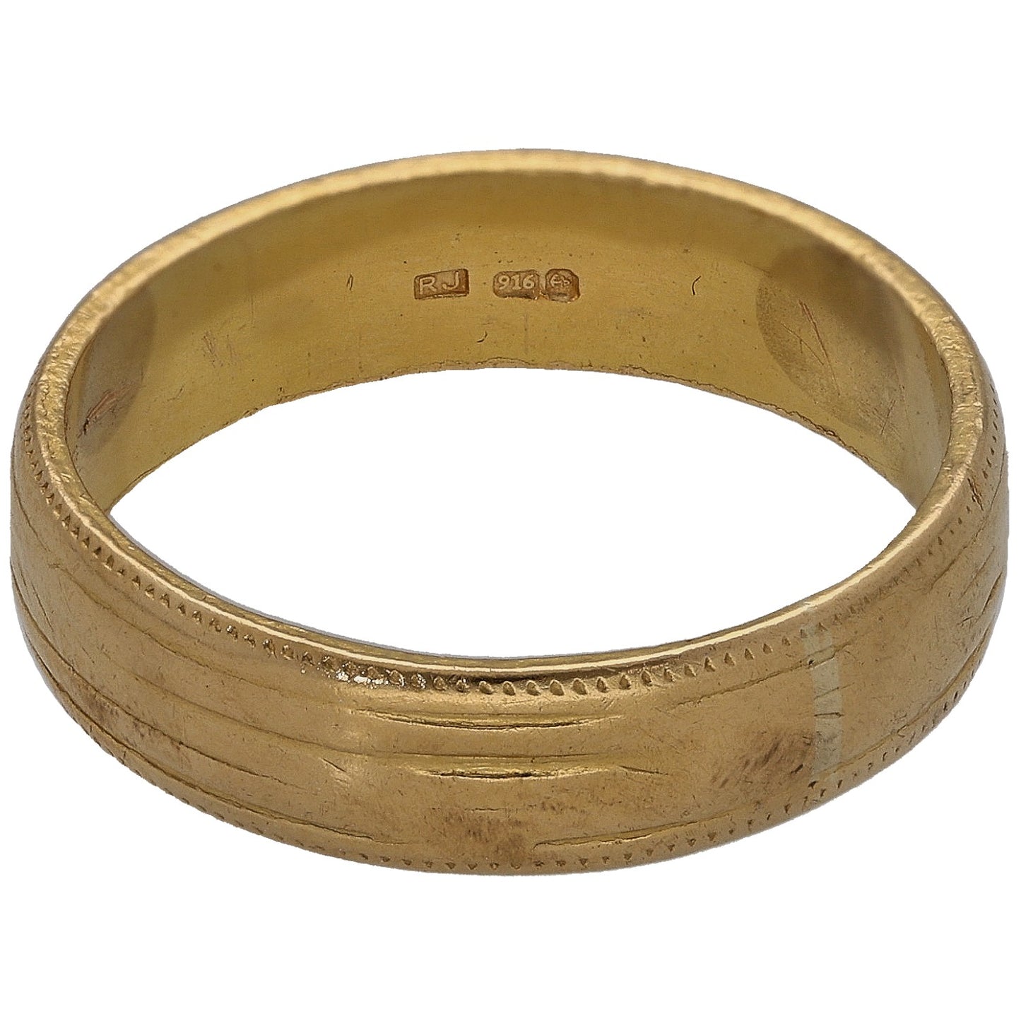 22ct Gold Patterned Wedding Ring Size P