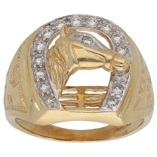 9ct Gold Cubic Zirconia Horse Ring Size R