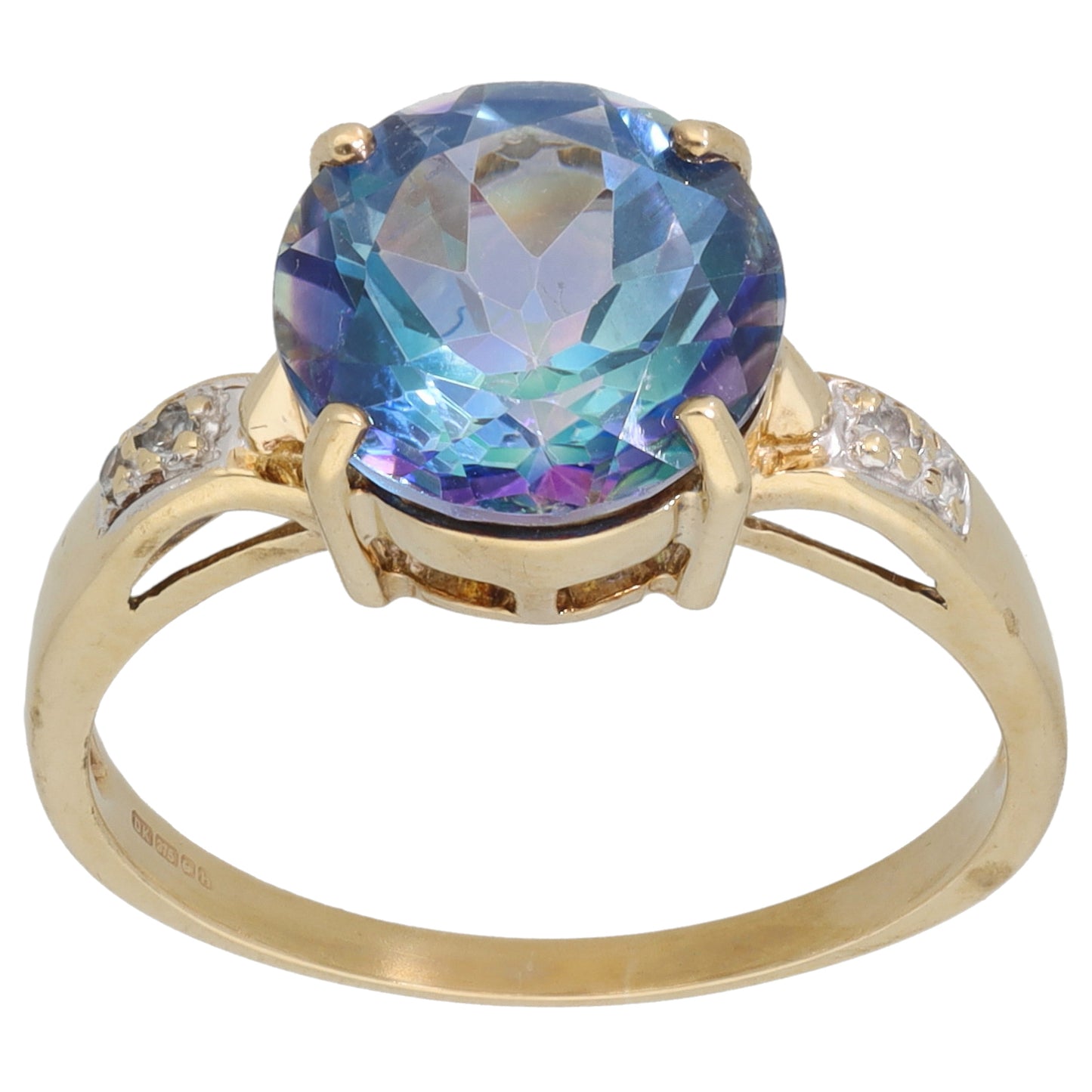 9ct Gold Coated Topaz & Imitation Gems Single Stone Ring with Accent Stones Size Q