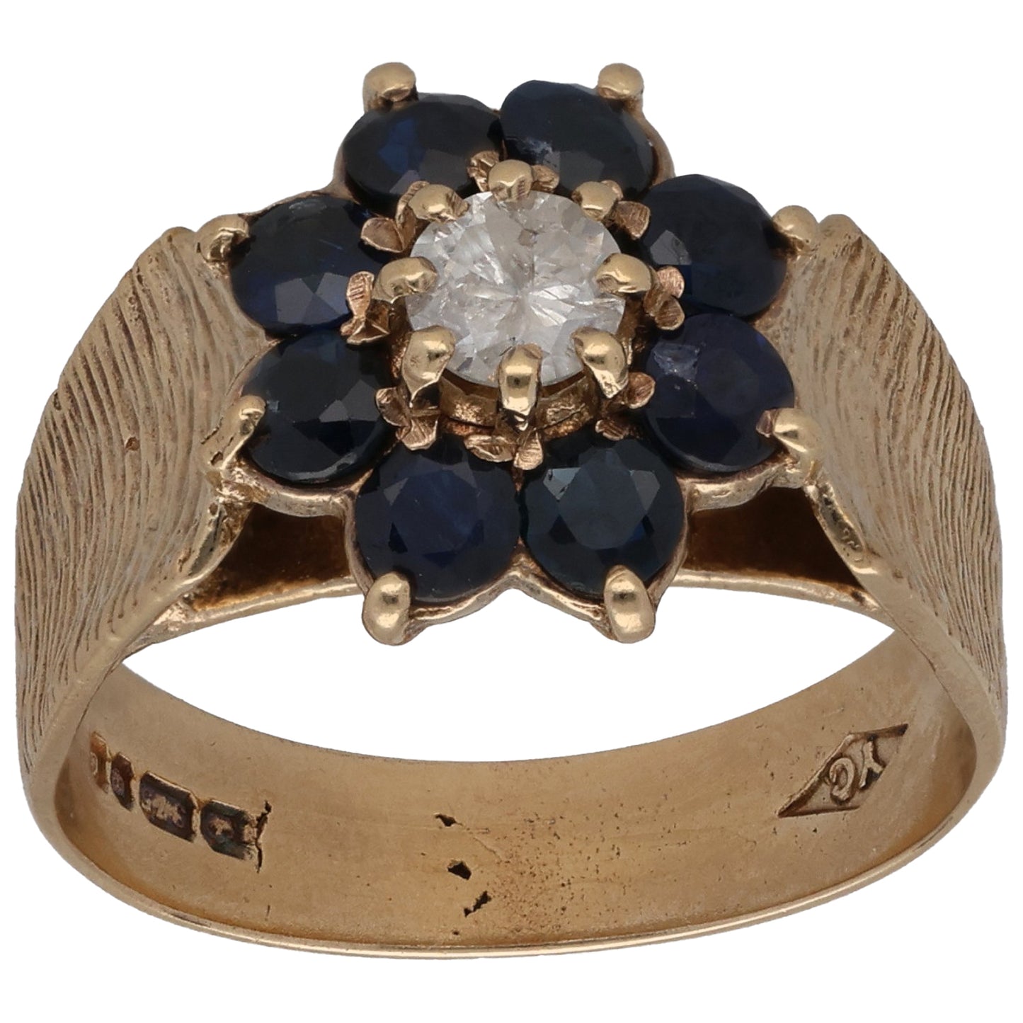 9ct Gold Sapphire & 0.25ct Diamond Dress/Cocktail Ring Size M