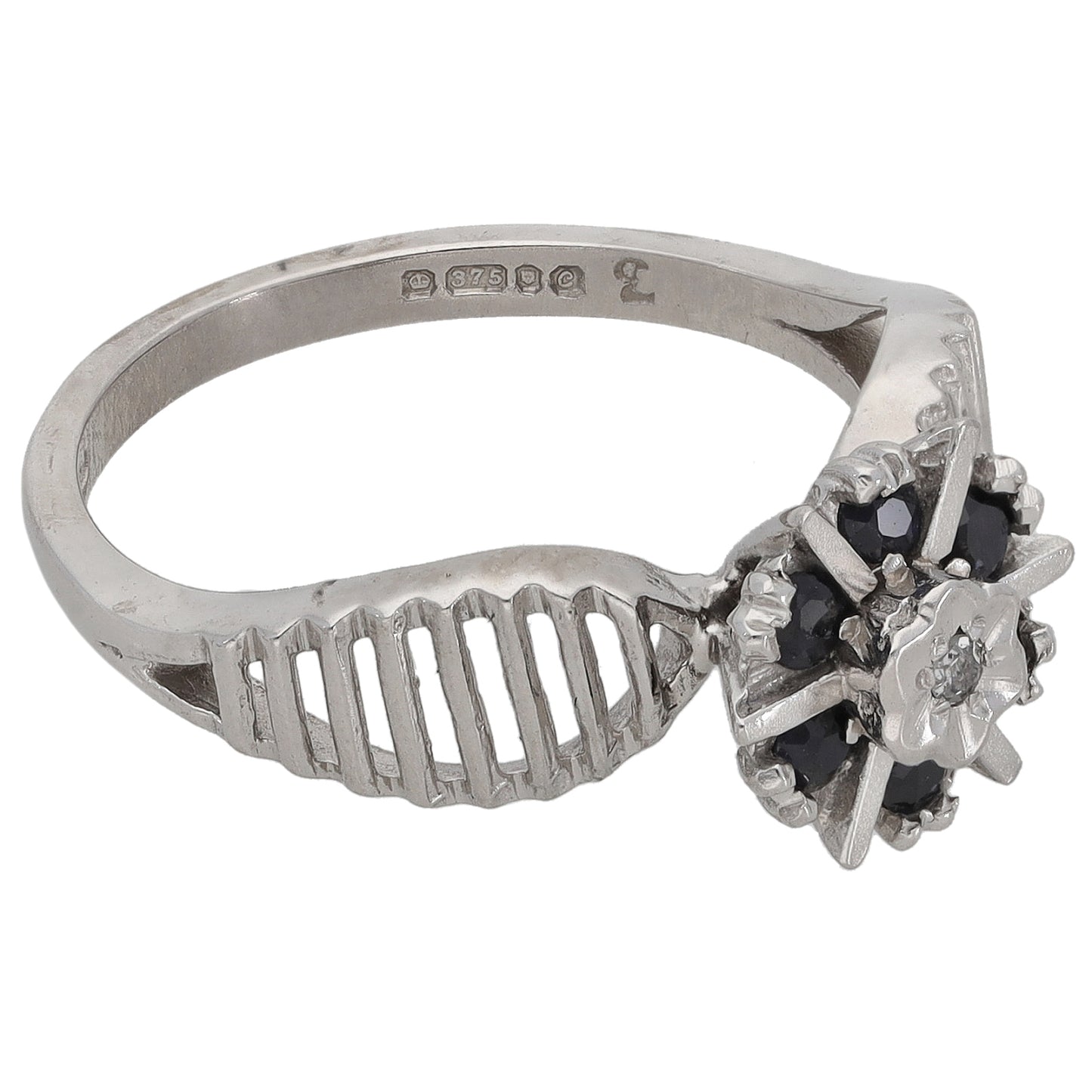 9ct White Gold 0.01ct Diamond & Sapphire Dress/Cocktail Ring Size L