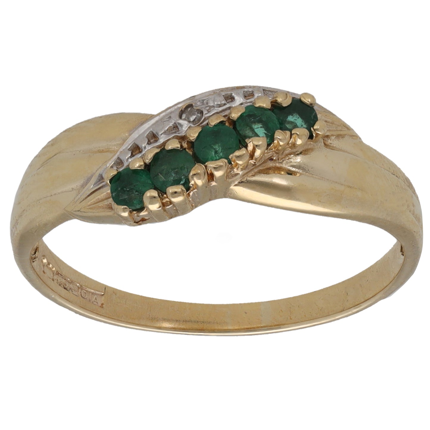 9ct Gold Emerald & 0.005ct Diamond Dress/Cocktail Ring Size O