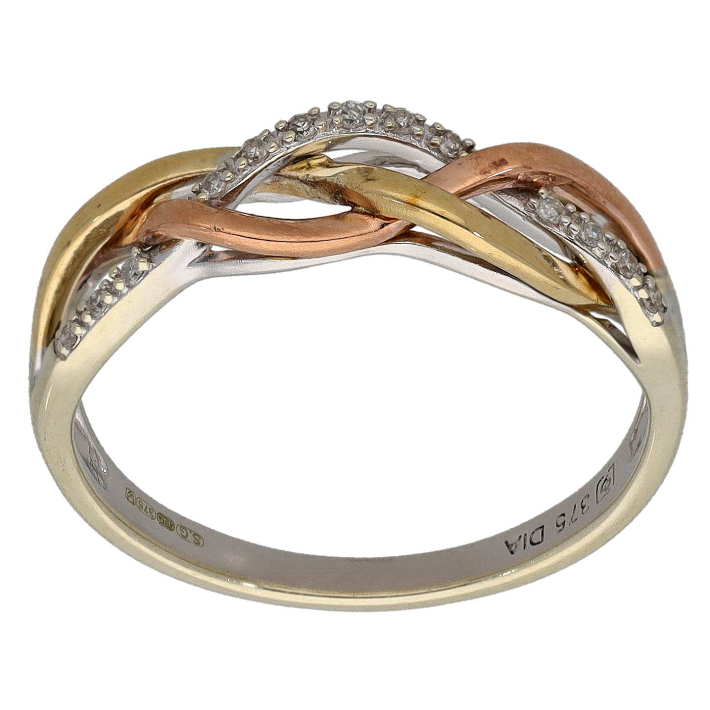 9ct Tri-Colour Gold 0.06ct Diamond Dress/Cocktail Ring Size P