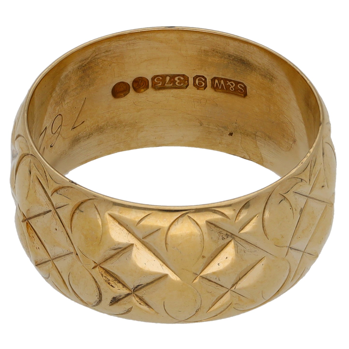 9ct Gold Patterned Wedding Ring Size M