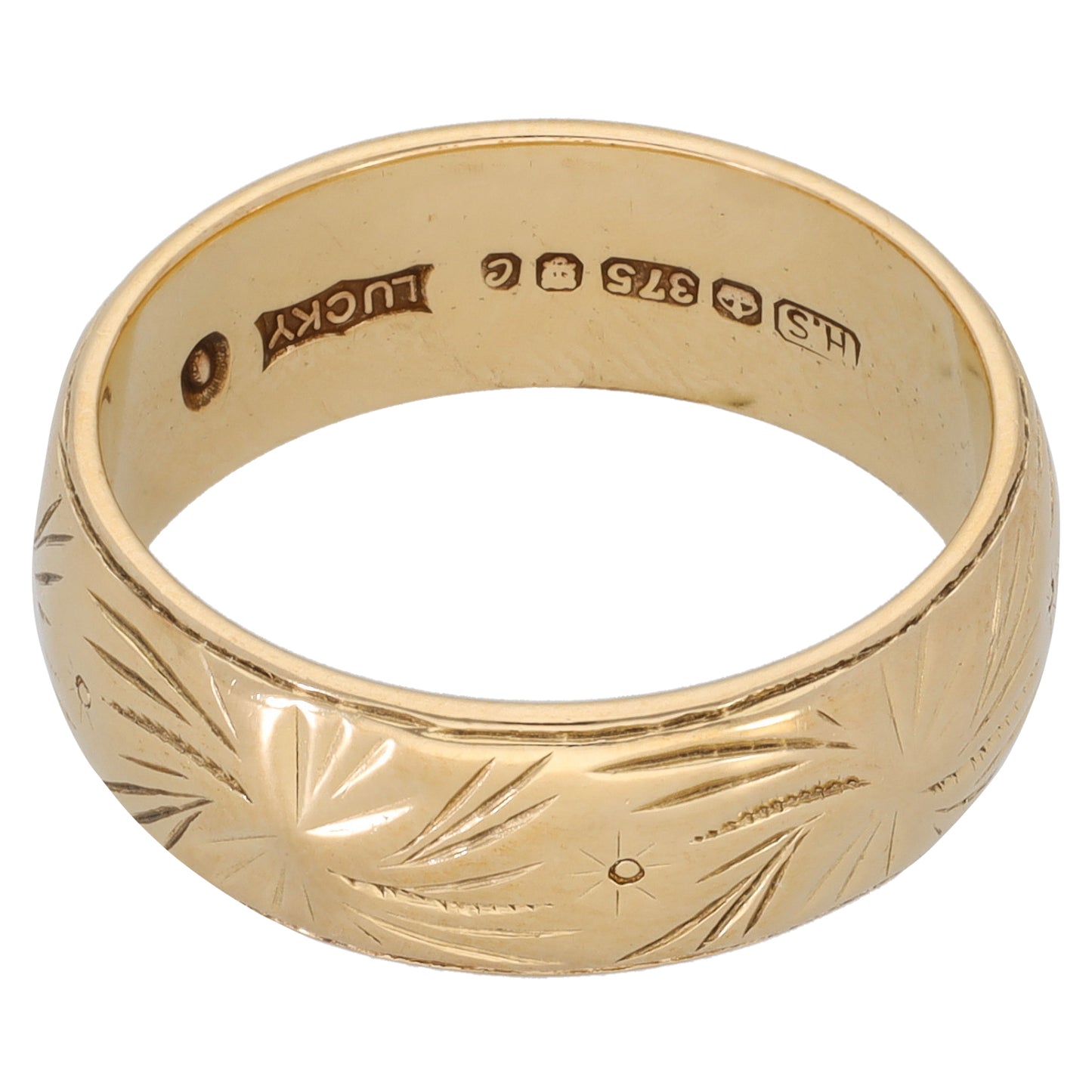 9ct Gold Patterned Wedding Ring Size O