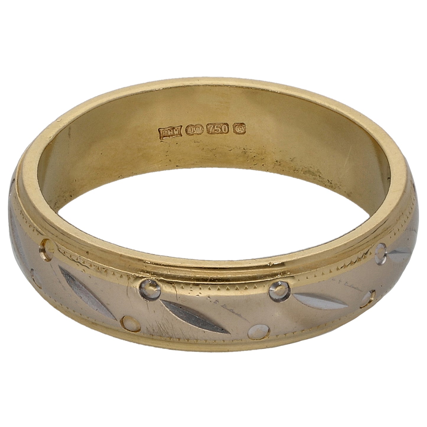 18ct Bicolour Gold Patterned Wedding Ring Size K
