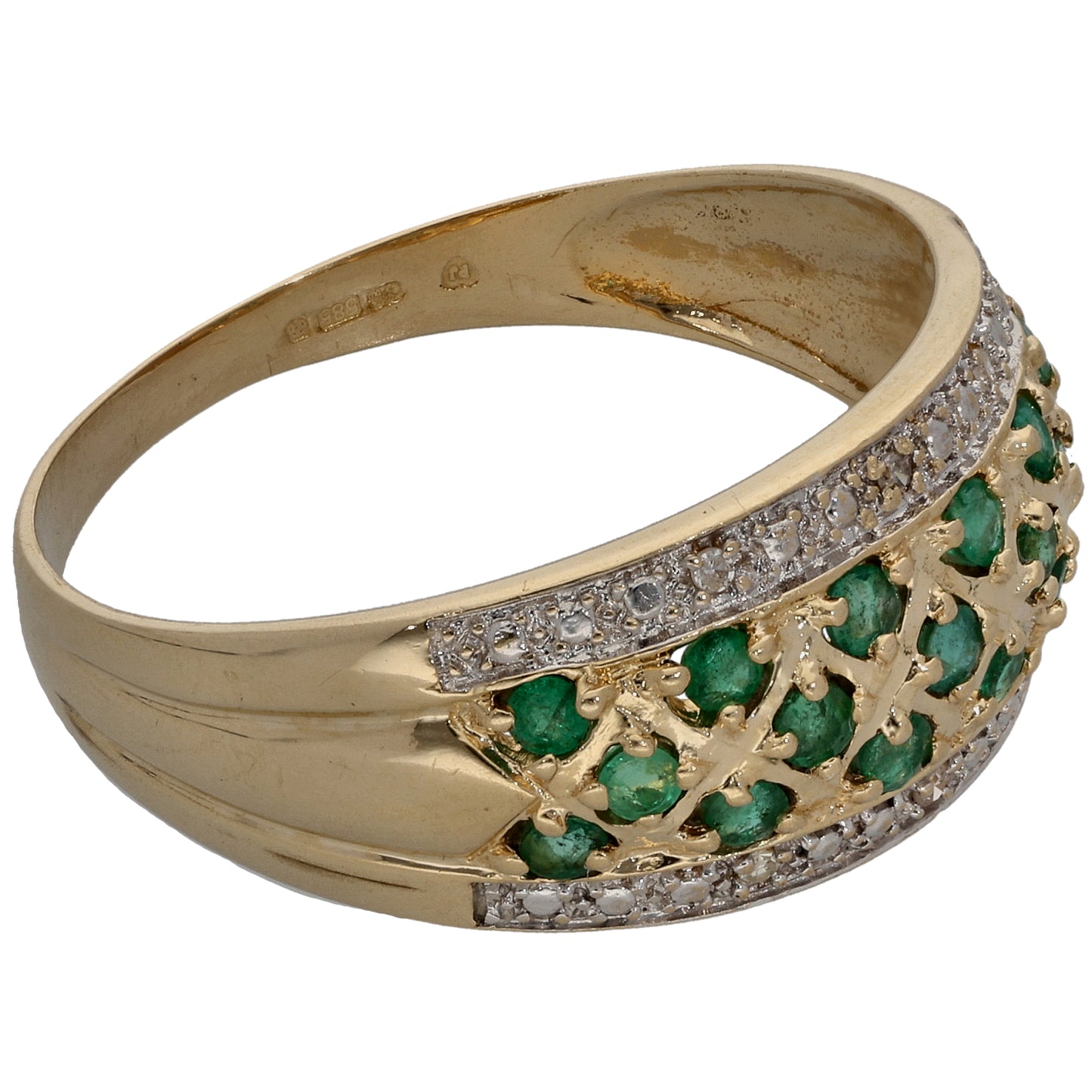 9ct Gold 0.03ct Diamond & Emerald Alternative Ring Size T