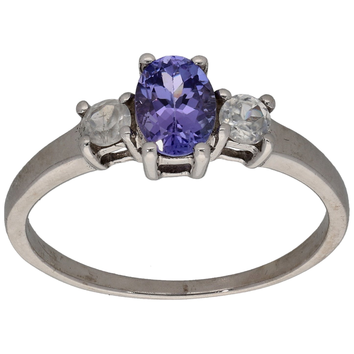 9ct White Gold Tanzanite & Imitation Gems Three Stone Ring Size N