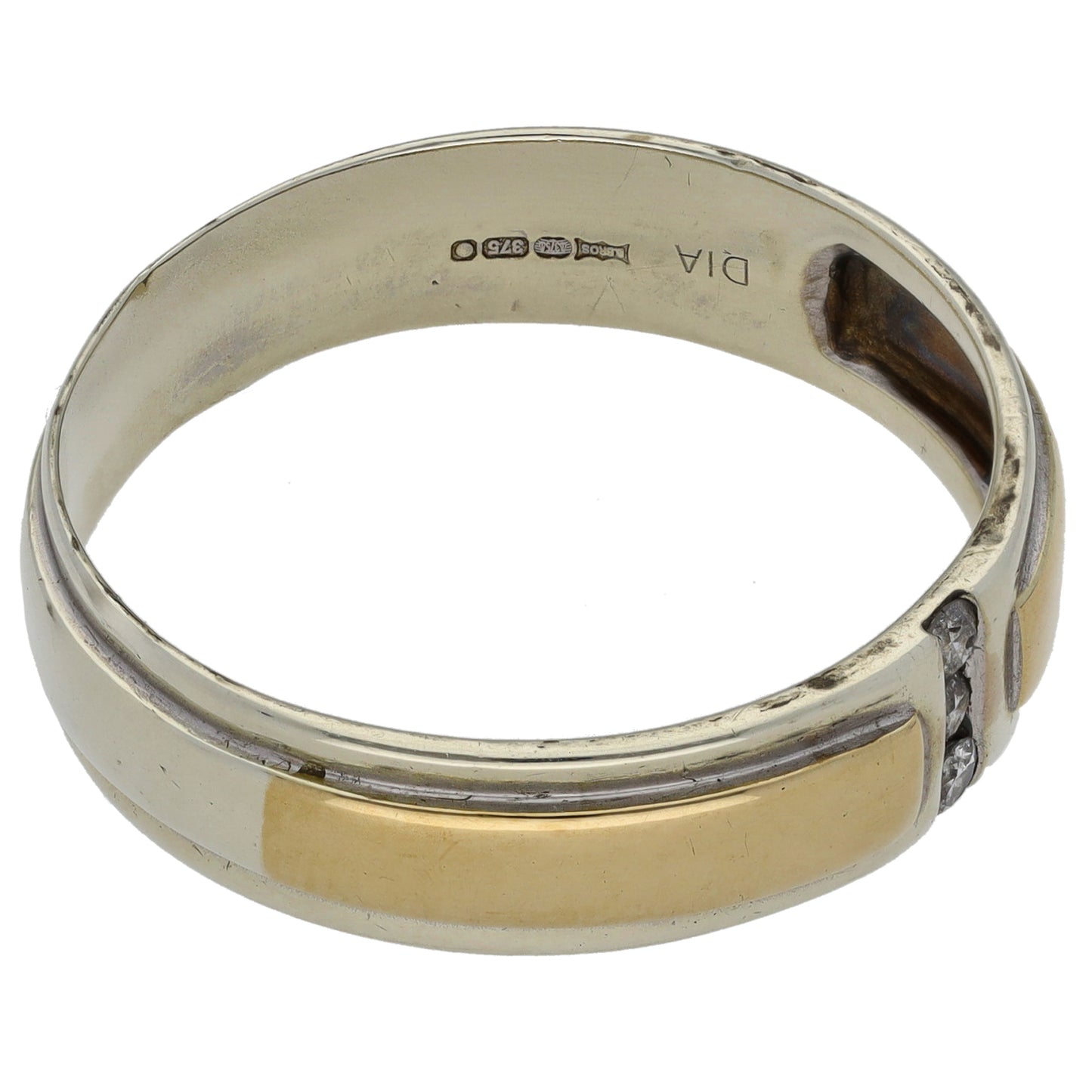 9ct Bicolour Gold 0.09ct Diamond Patterned Wedding Ring Size X