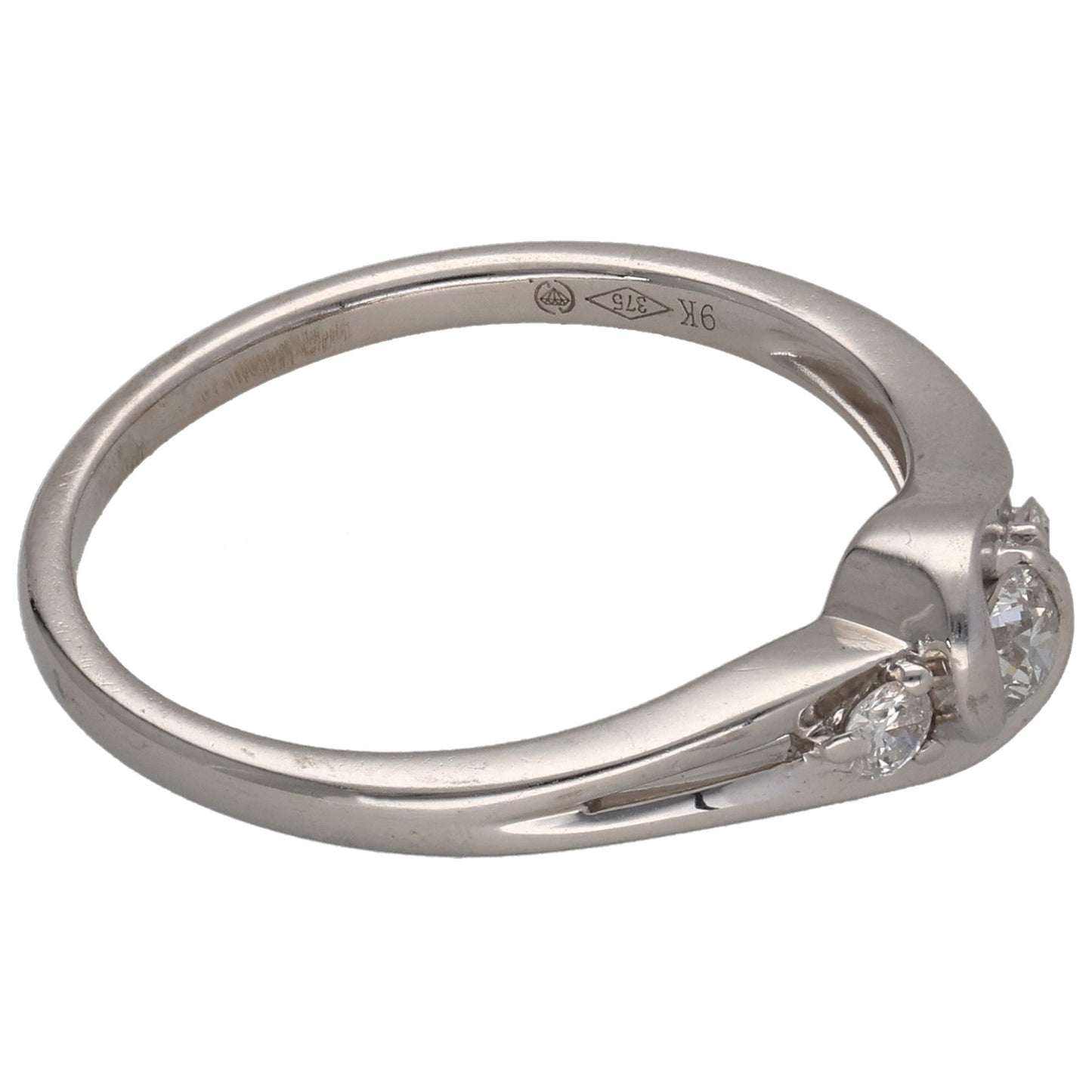 9ct White Gold 0.16ct Diamond Trilogy Ring Size P