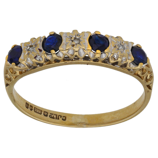 9ct Gold Sapphire & 0.03ct Diamond Half Eternity Ring Size L