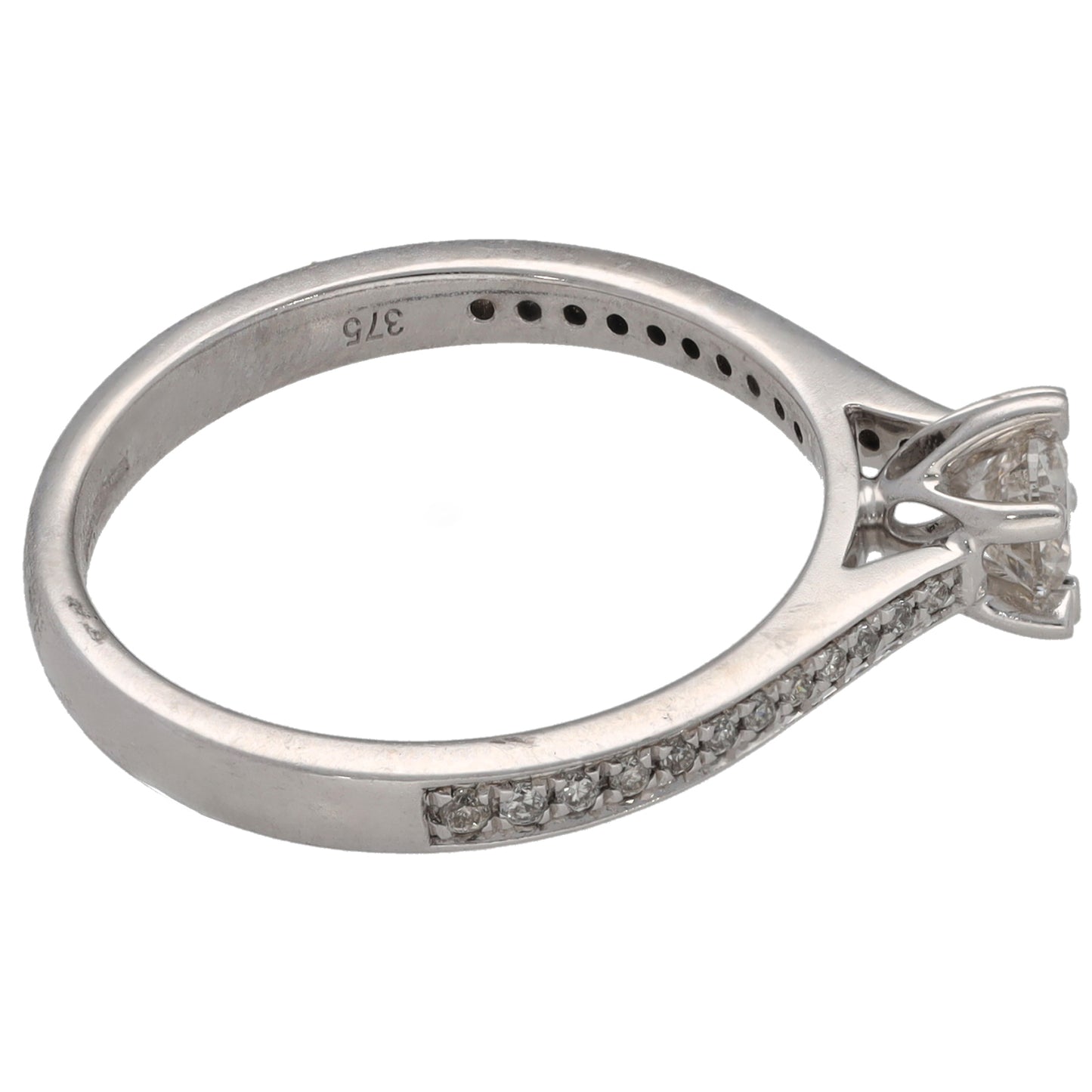 9ct White Gold 0.40ct Diamond Solitaire Ring With Accent Stones Size L
