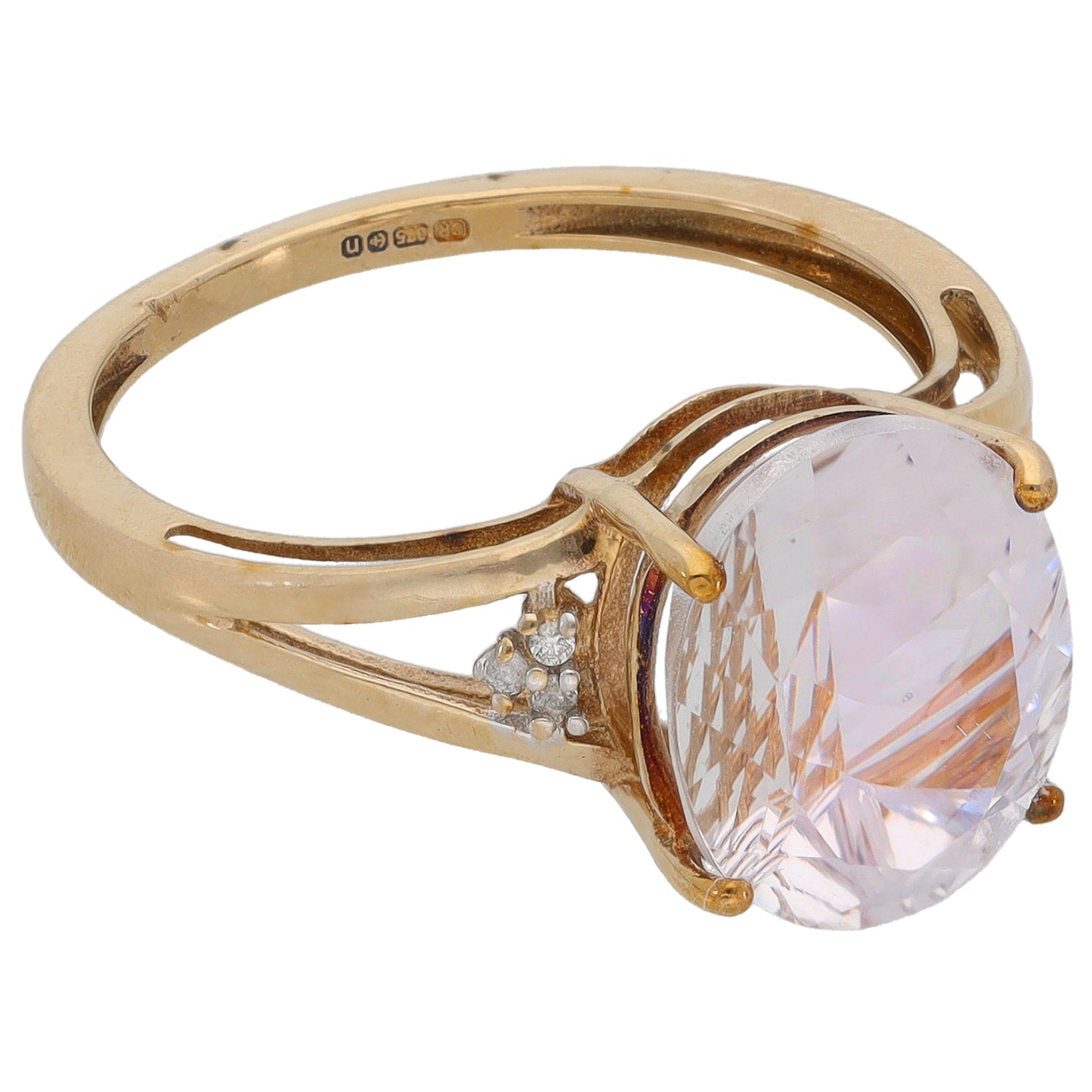 9ct Gold Kunzite & 0.03ct Diamond Dress/Cocktail Size N