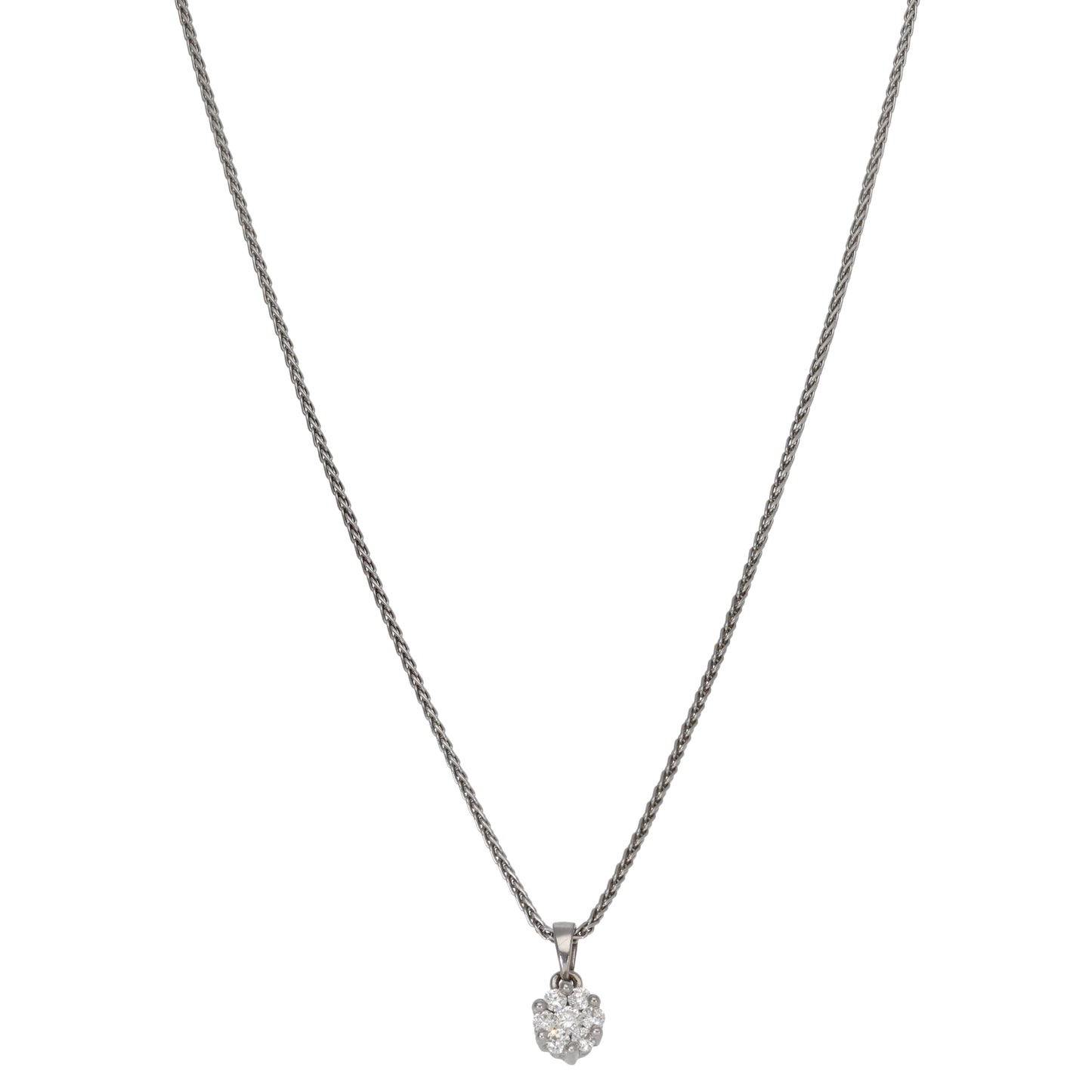 18ct White Gold 0.23ct Diamond Cluster Pendant With Chain