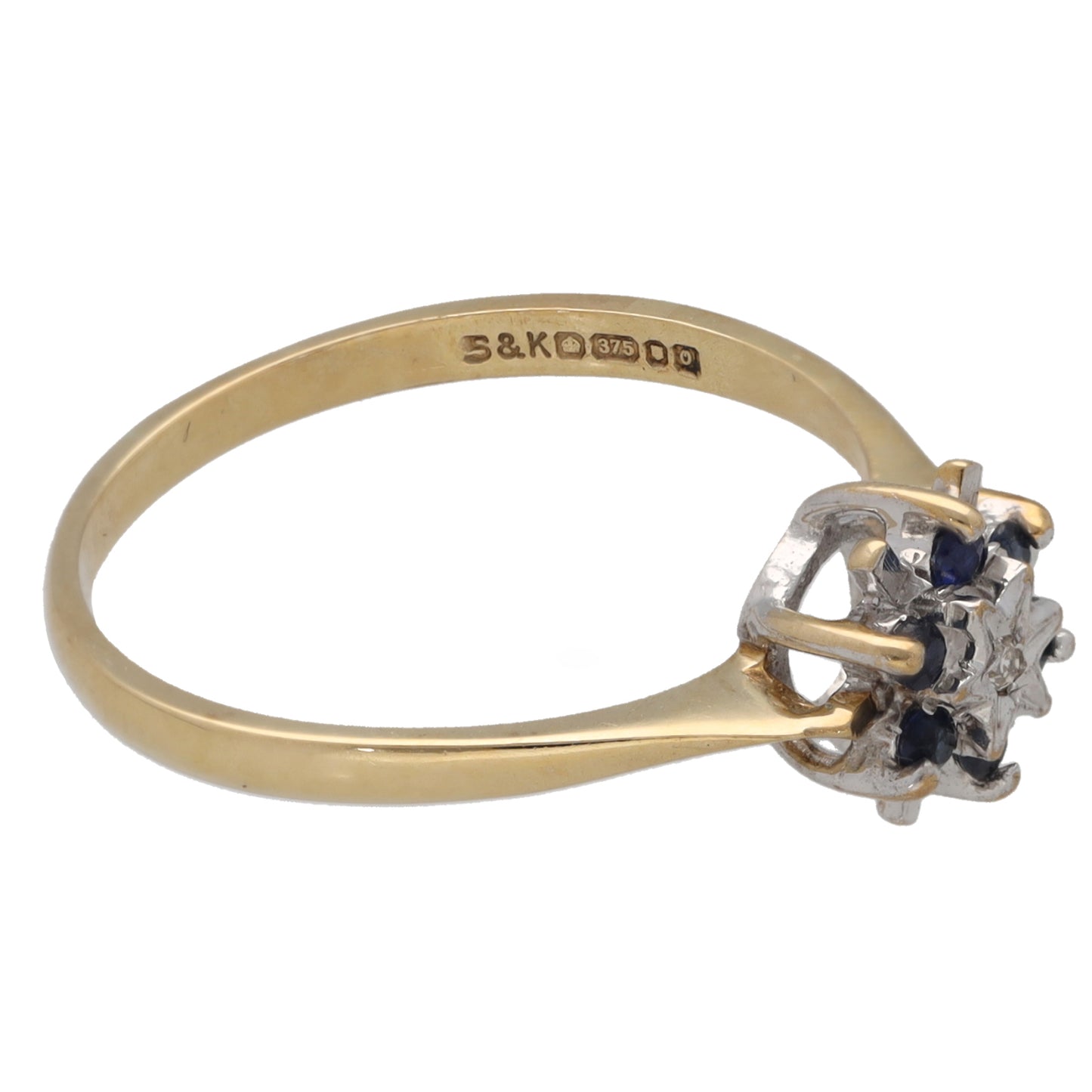 9ct Gold Sapphire & 0.005ct Diamond Dress/Cocktail Ring Size M