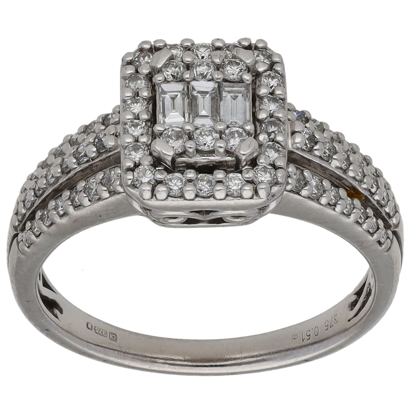9ct White Gold 0.50ct Diamond Cluster Ring Size L